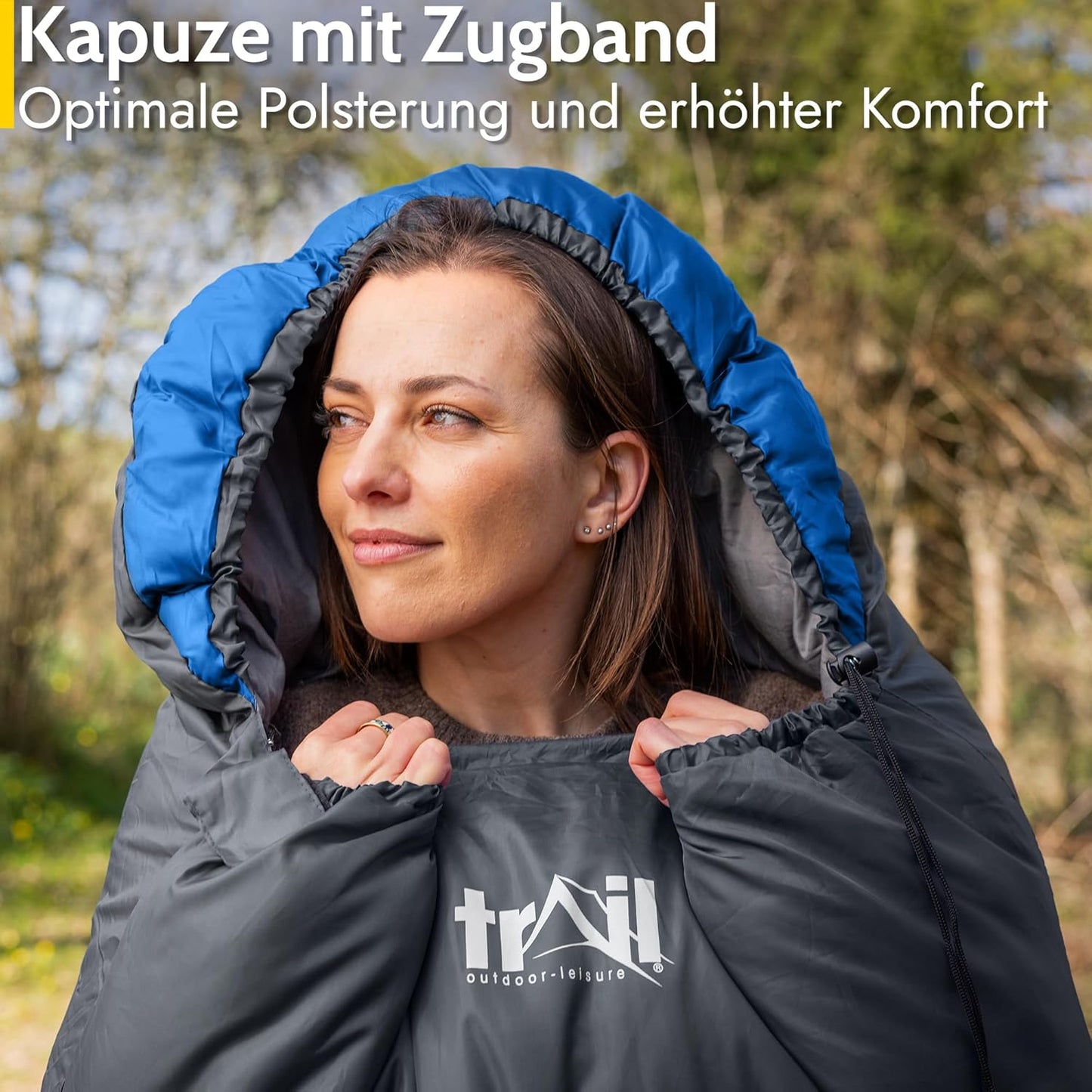 Trail-Alpin-Schlafsack mit Kapuze, Blau - 3 Jahreszeiten