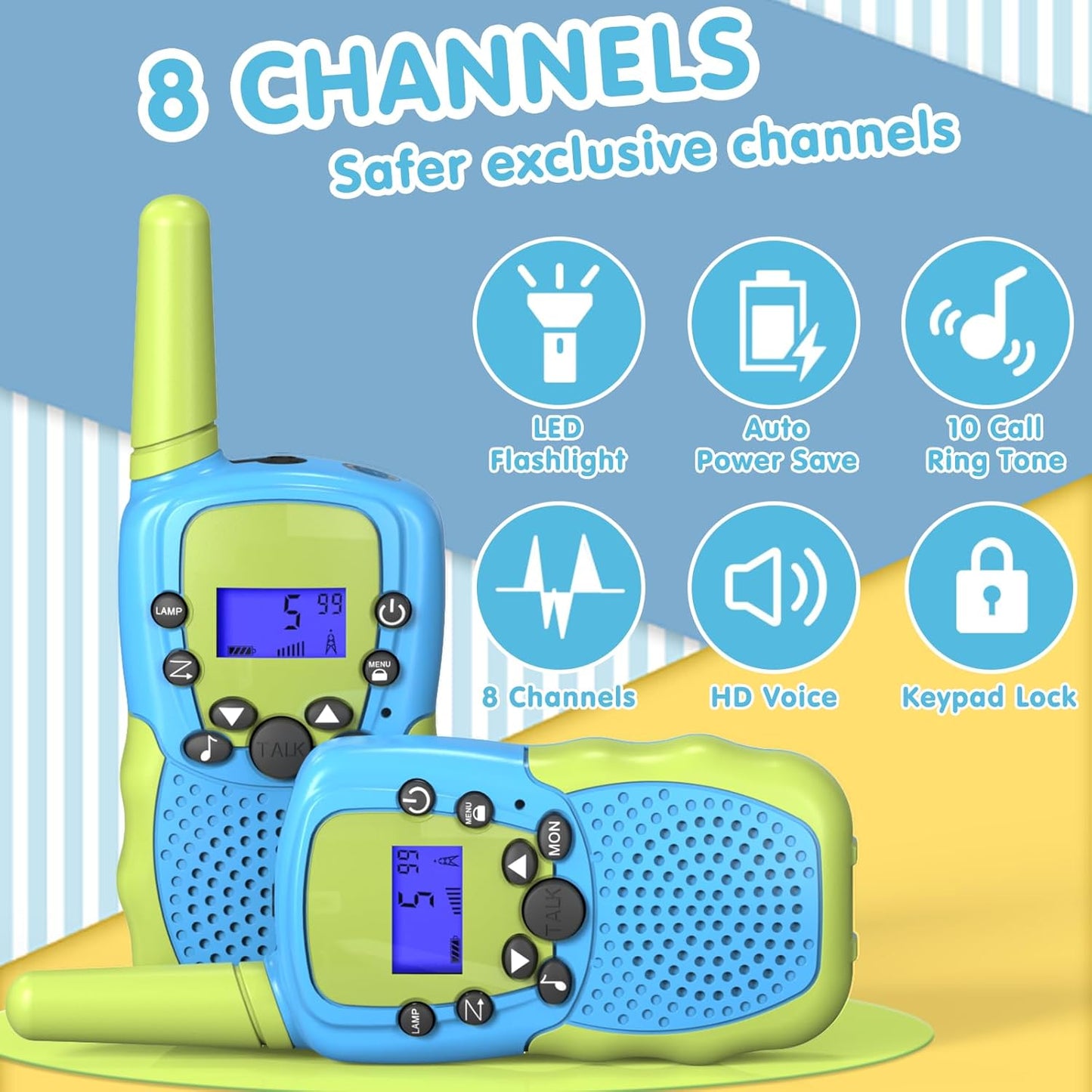 Walkie Talkies für Kinder (8-Kanal, ca 5 km Reichweite), Blau