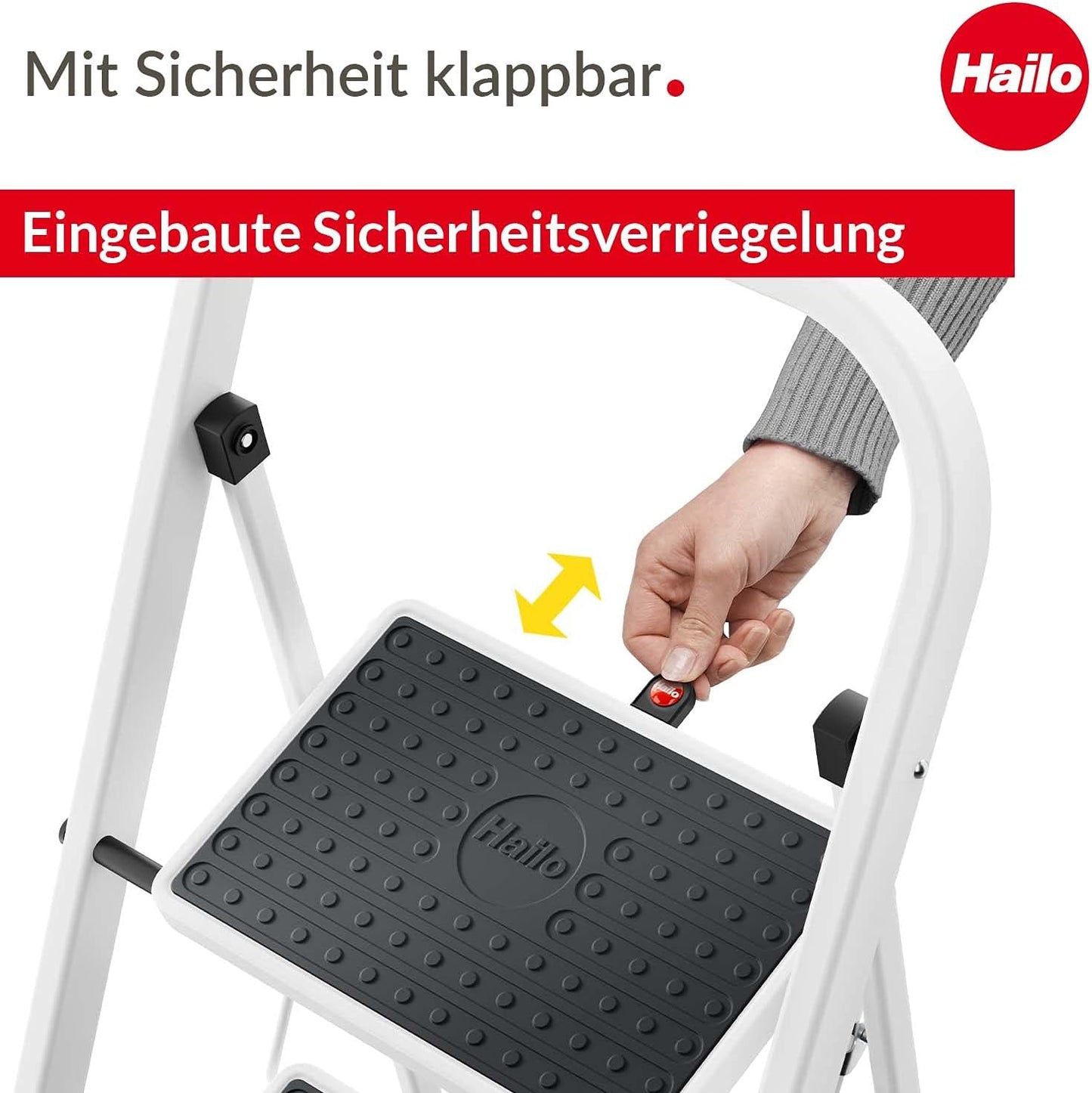 HobbyStep Klapptritt-Leiter mit Anti-Rutsch-Stufen (3 Stufen), Weiss 3 Stufen