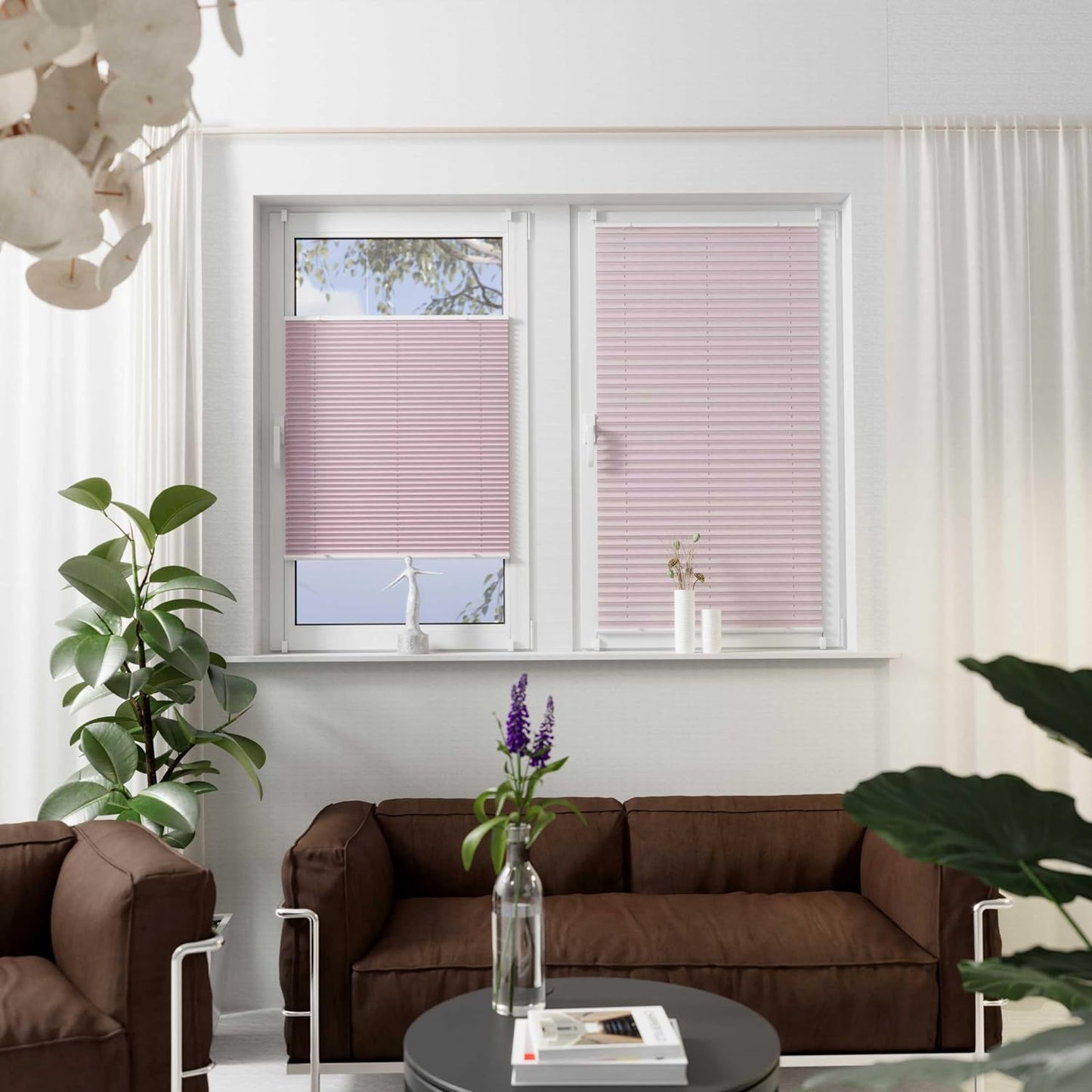 Klemmfix-Plissee mit Lichteffekt, B45 x H130 cm Rose mit Schwarzen Streifen