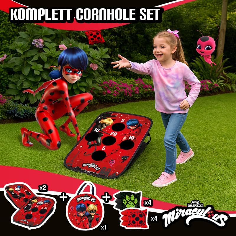 Cornhole Spiel-Set Miraculous mit 2 Boards und 8 Säckchen, Cornhole Battle Miraculous