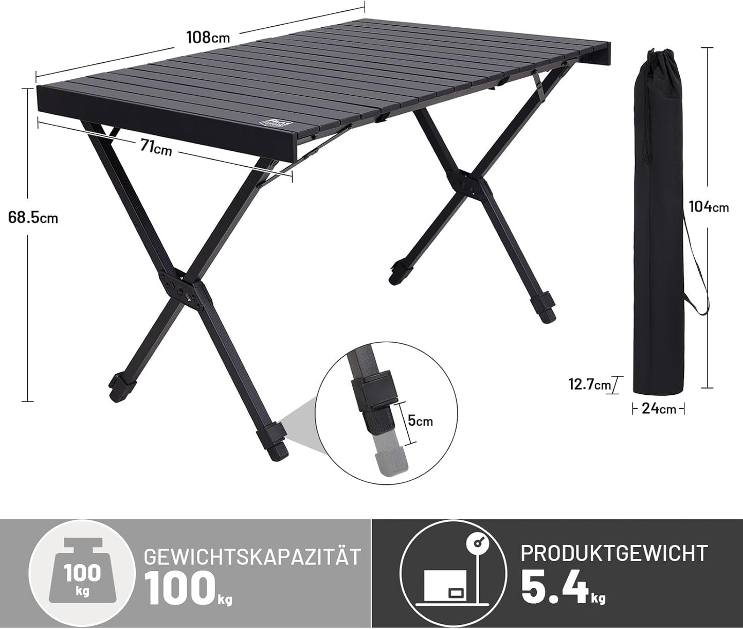 Klappbarer Campingtisch, Schwarz