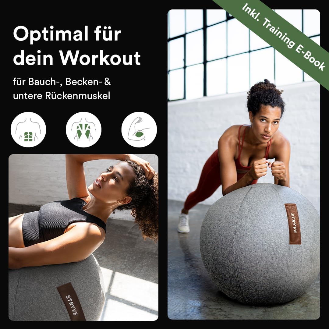 Active Sitzball mit Wollfilzbezug inkl. Luftpumpe, 70 cm Light Grey