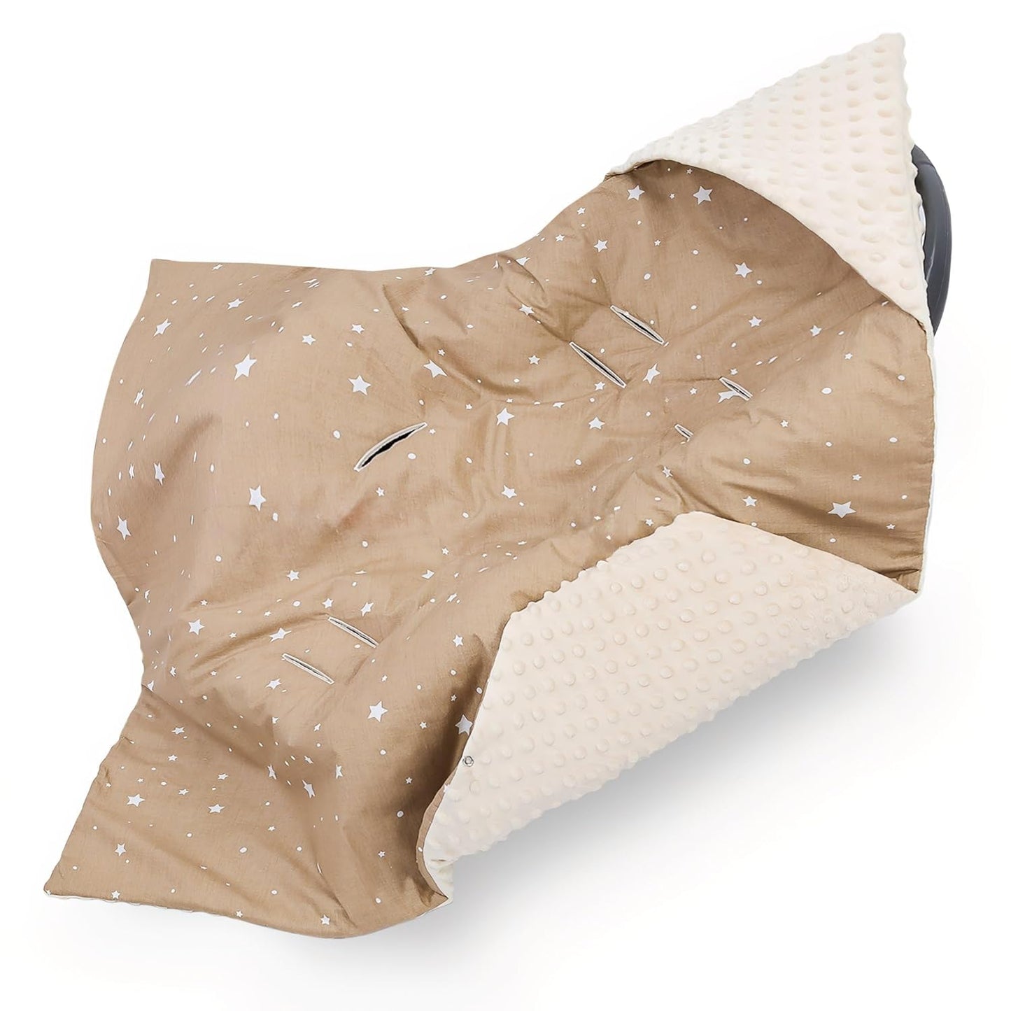 Einschlagdecke für Babyschale mit 3 oder 5-Punk-Gurt, Beige mit Weiss Sternen, Ganzjahres