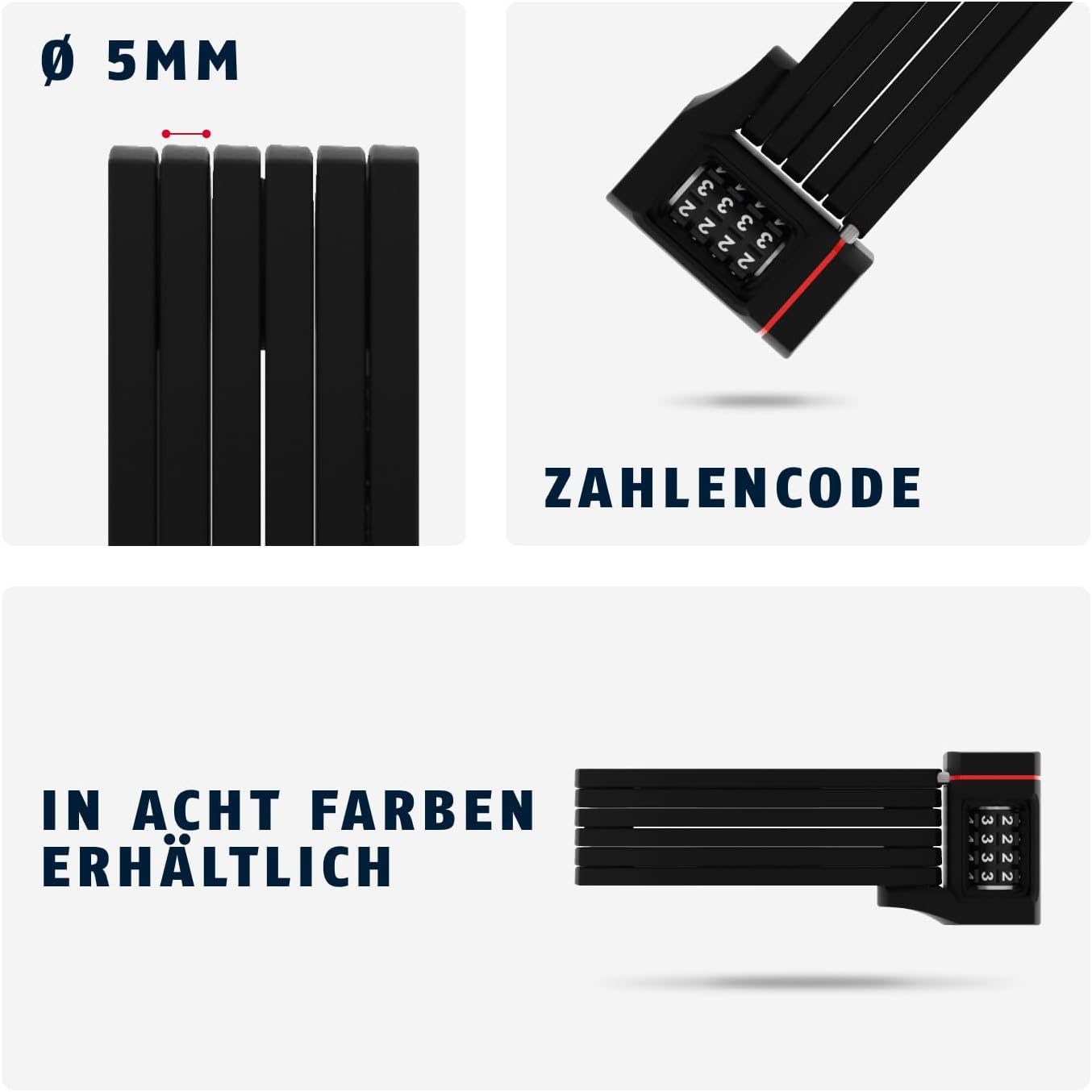 Faltschloss Bordo uGrip 5700C SH, Schwarz, 80 cm, Single