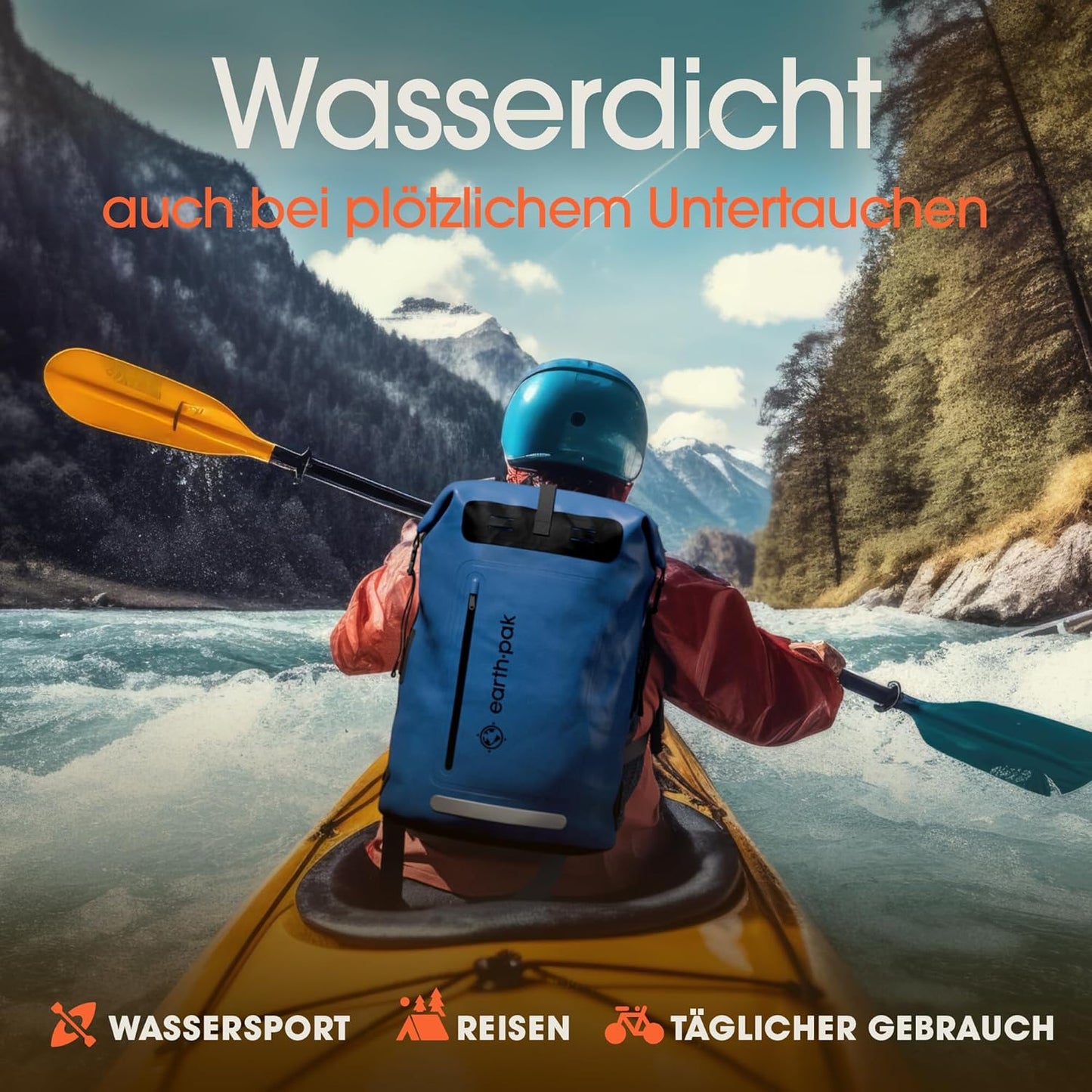 Wasserdichter Rucksack mit Rolltop-Verschluss, 35L Blau