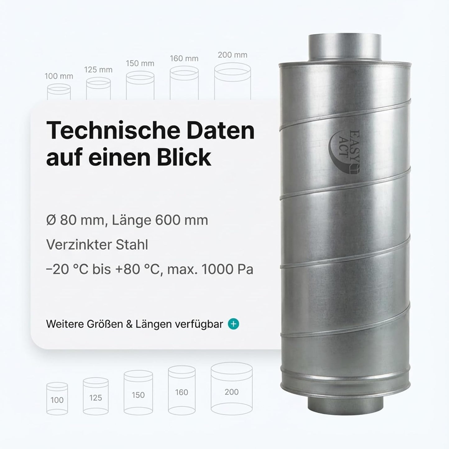 Rohrschalldämpfer 150 mm für Lüftungssysteme, 150 mm / 60 cm