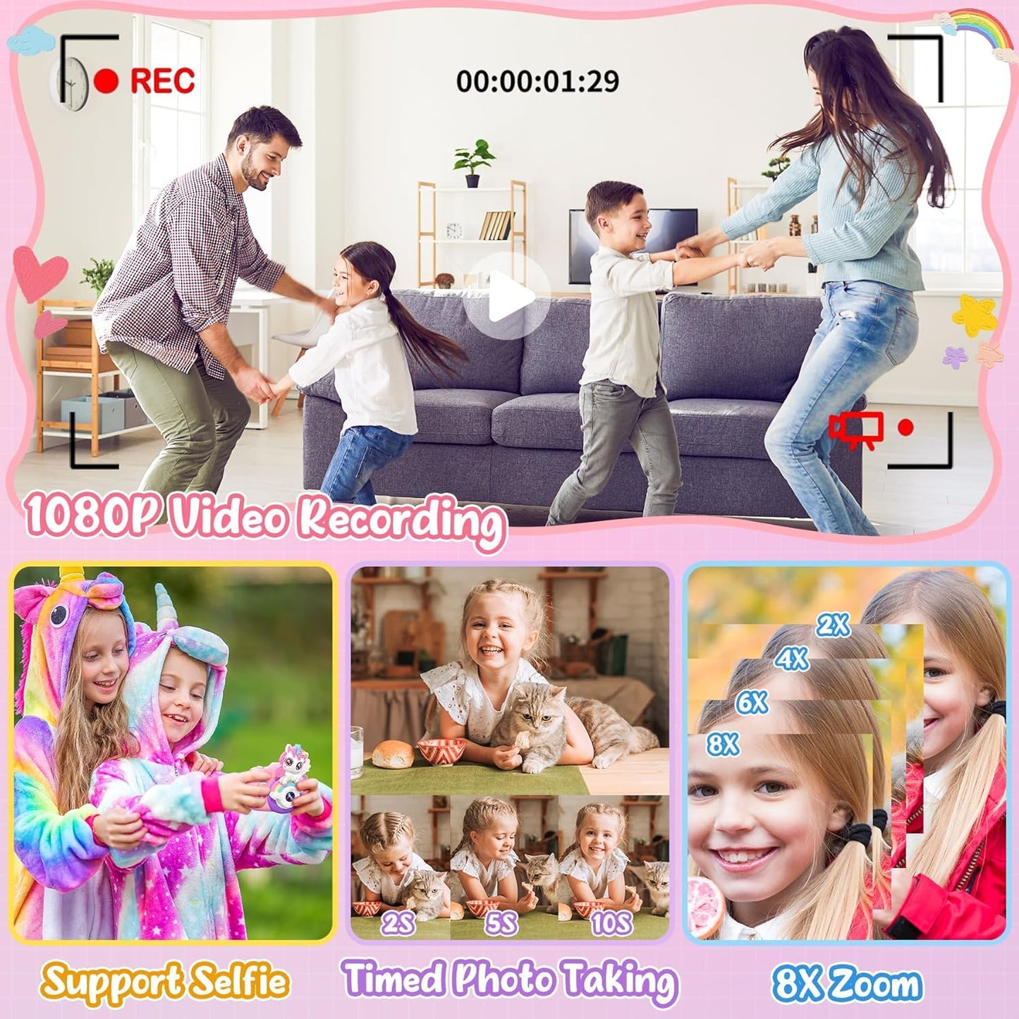 Digitalkamera für Kinder mit 2.0 Bildschirm, Pink