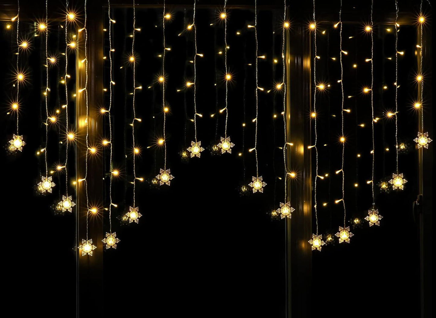 Schneeflocken Lichtervorhang, Warmweiss-schneeflocken