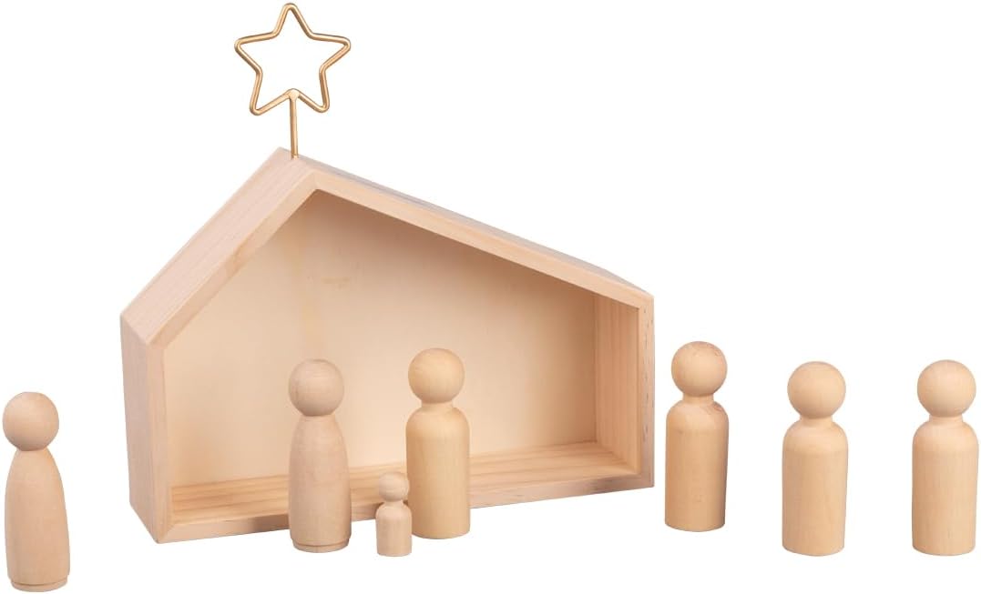 9-teiliges Holzkrippen-Set zum Bemalen