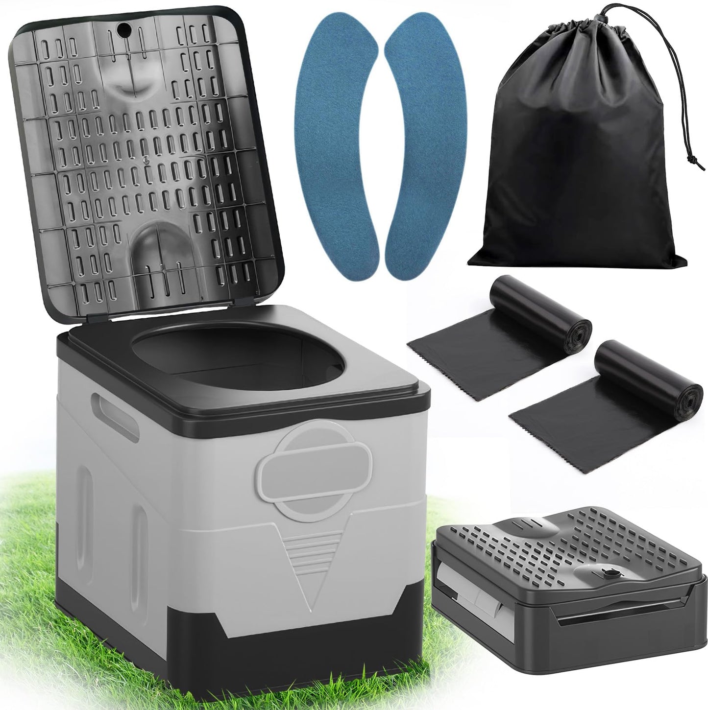 Klapptoilette für Camping & Reisen, Schwarz Grau