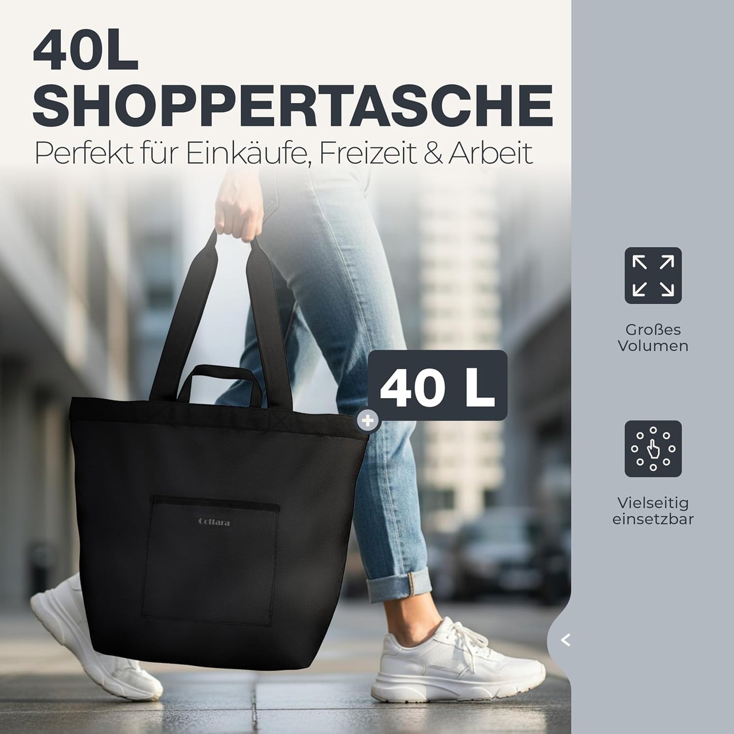 Grosse Einkaufstasche, 40L, Schwarz