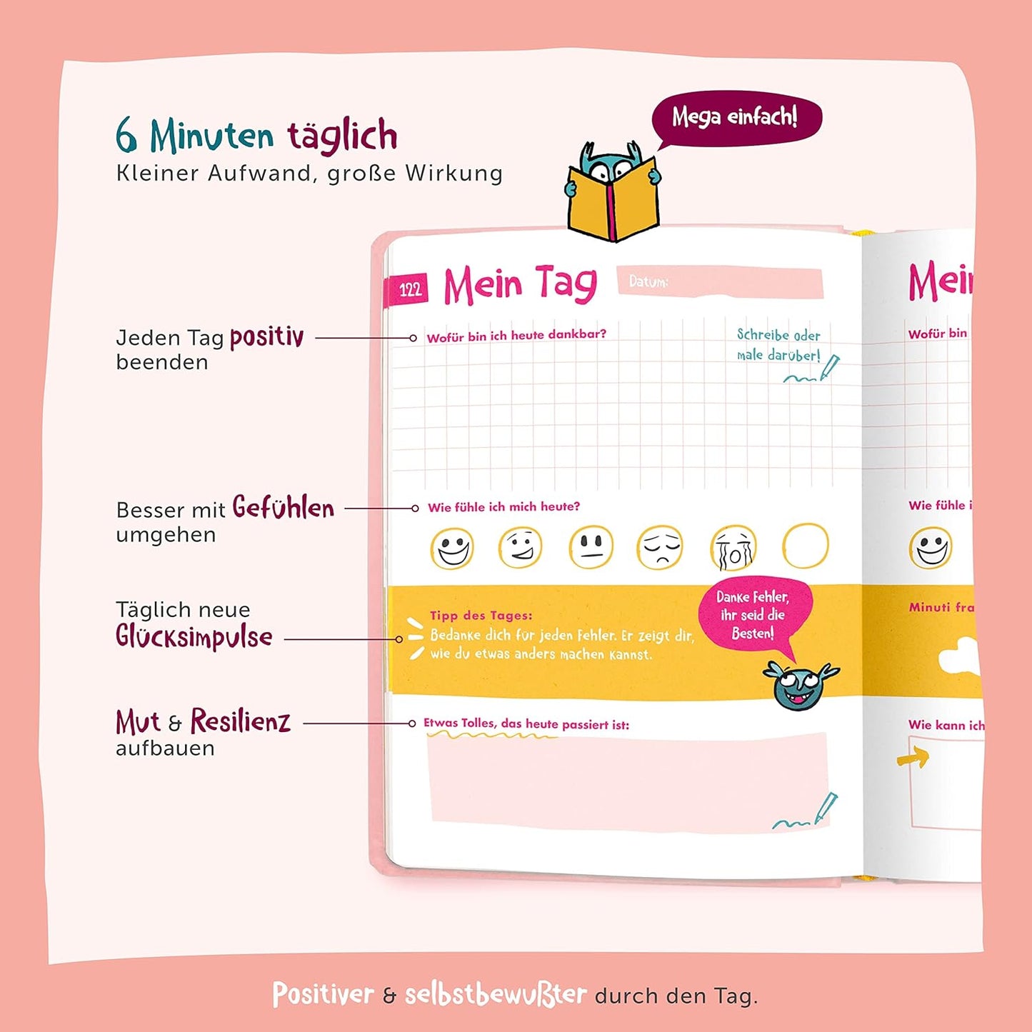 Das 6-Minuten Tagebuch für Kinder, Flamingo Pink