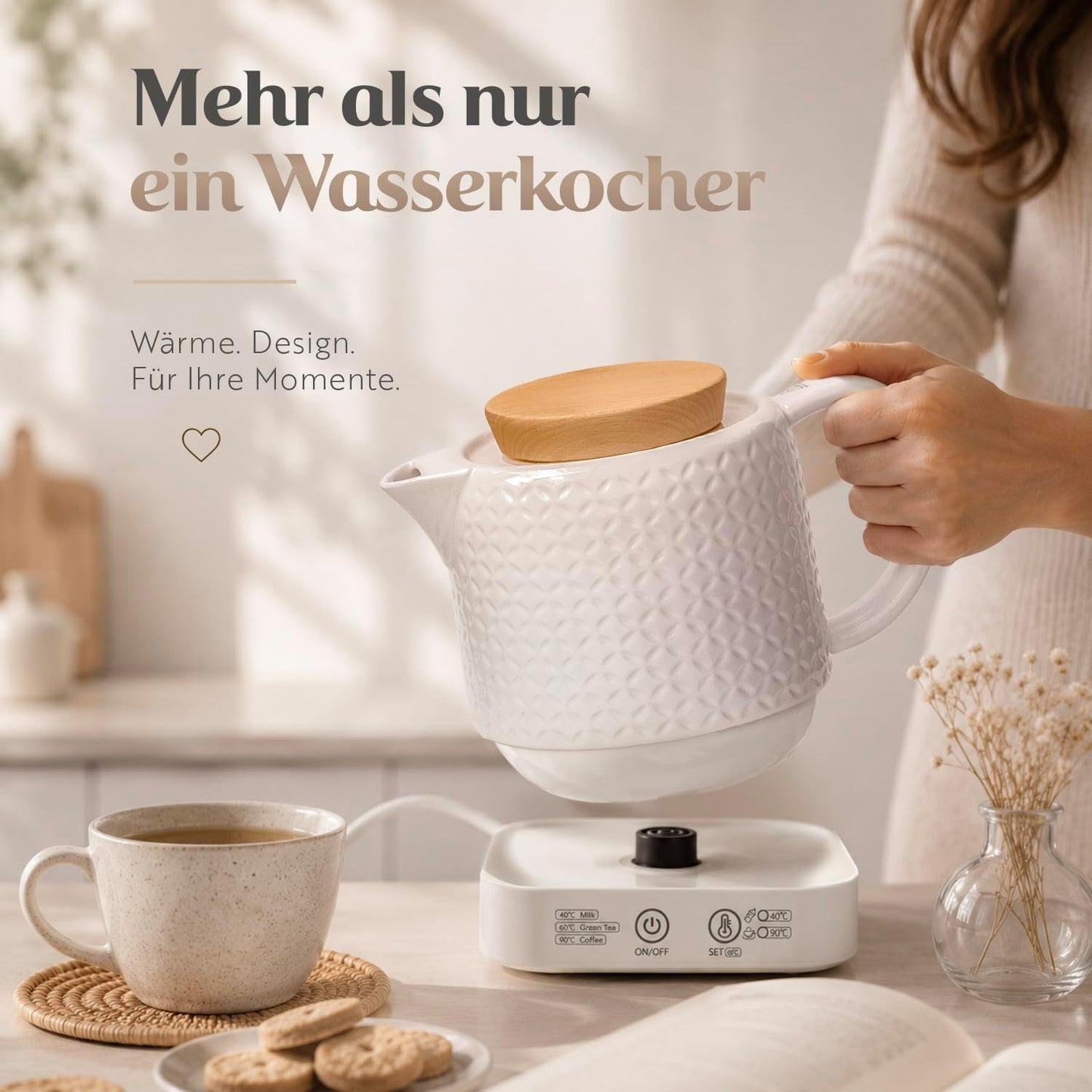 Keramik-Wasserkocher mit Temperatureinstellung