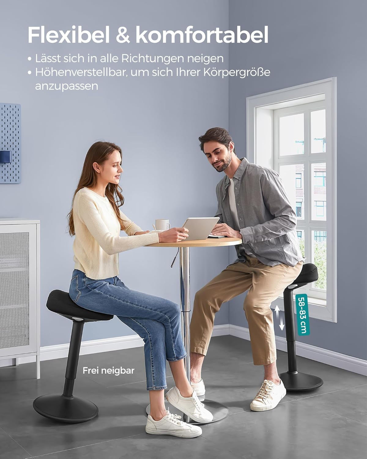 Höhenverstellbarer 360° Stehhocker mit Neigefunktion, Stehhocker Schwarz