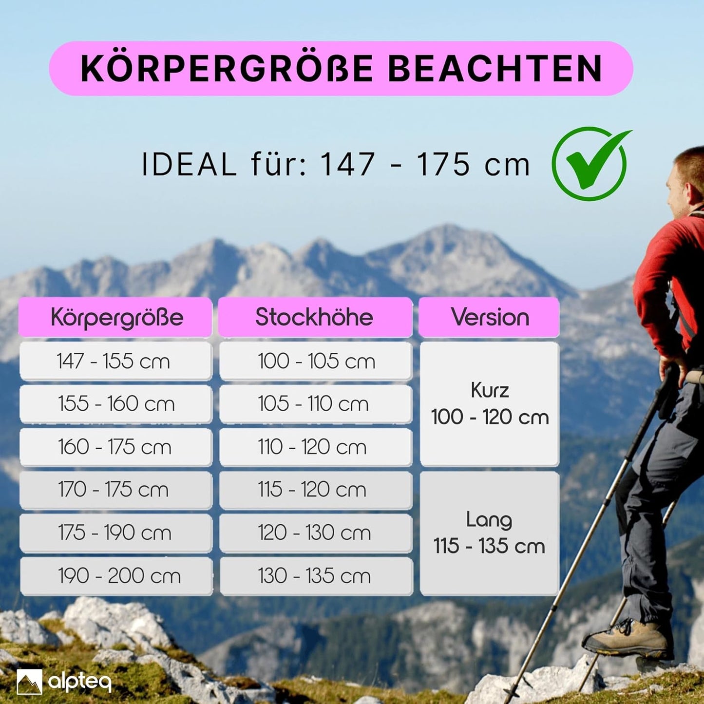 Faltbare Trekkingstöcke, Carbon 100-120 cm | Hot Pink