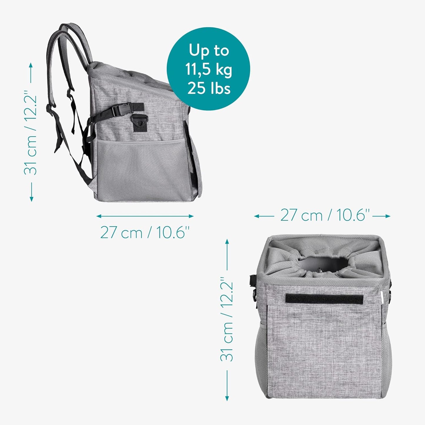 Hundefahrradkorb & Rucksack-Kombination (bis 10kg), Grau