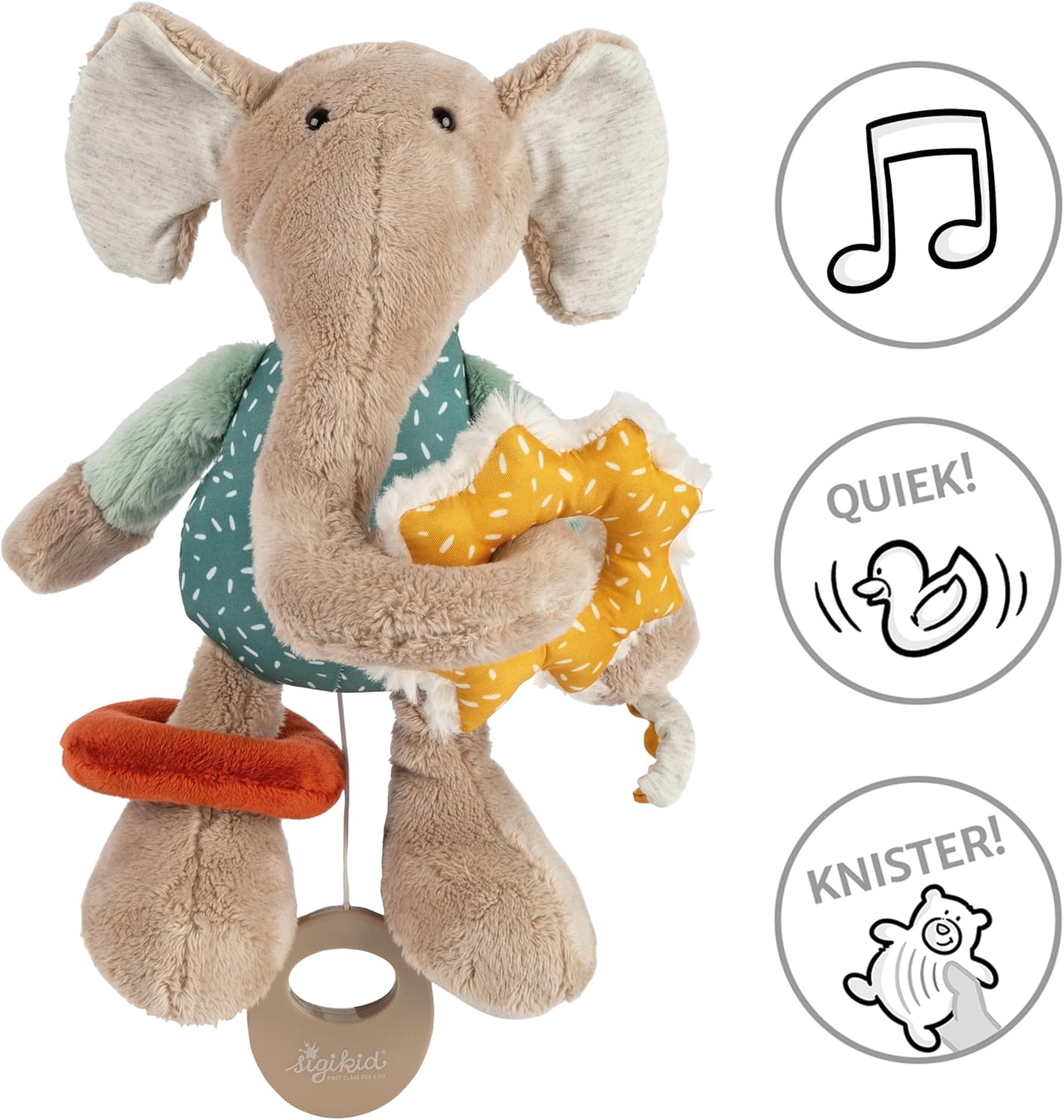 Babyaktivspielzeug Elefant Stofftier, Mint/Grau