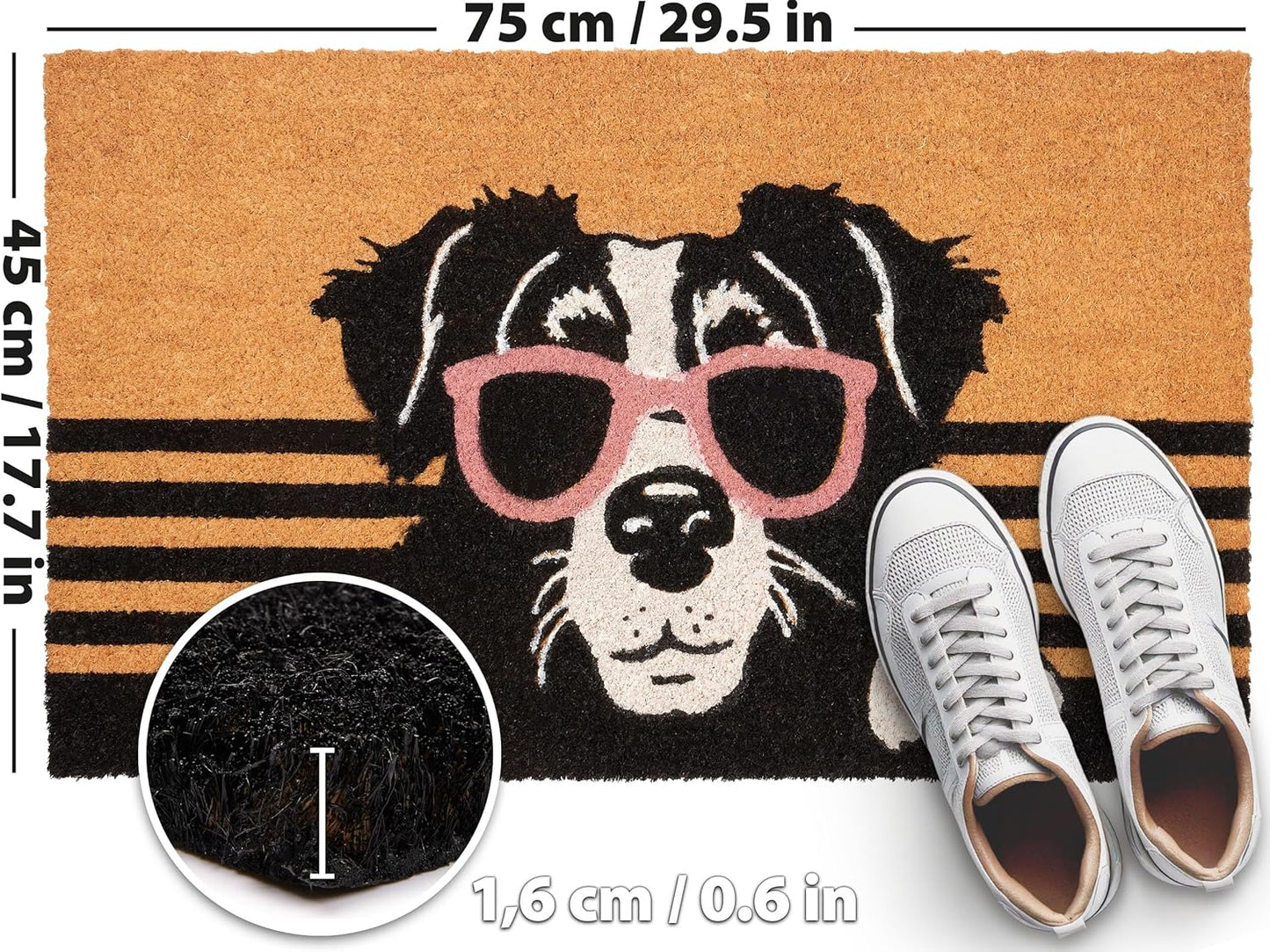 Antirutsch Fussmatte, Hund mit Sonnenbrille