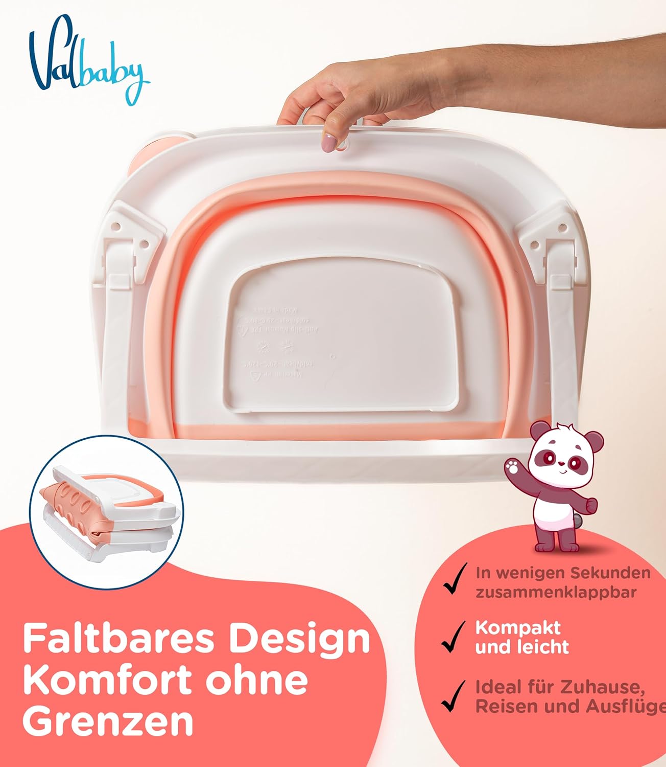 Faltbare Babybadewanne mit Kissen, Rosa