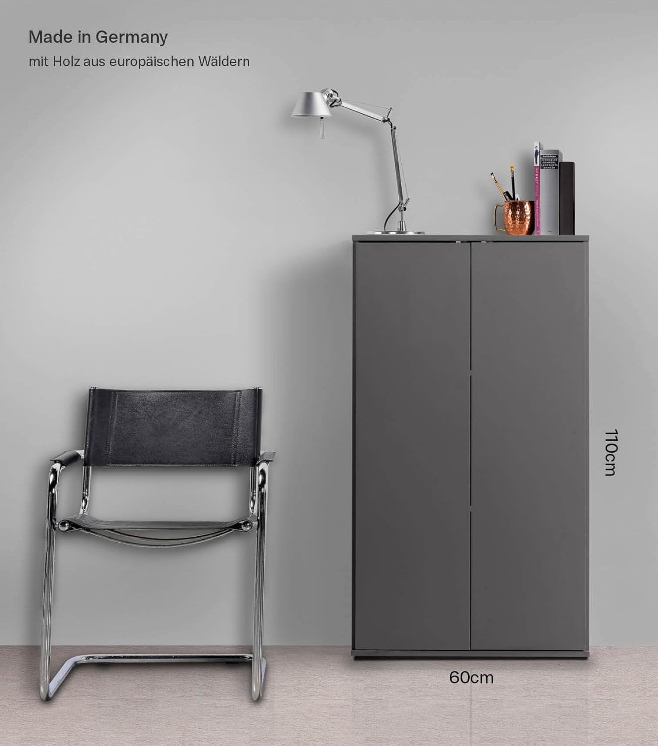 Mehrzweckschrank Serie: Der Schlanke, Höhe 110CM Anthrazit-schwarz
