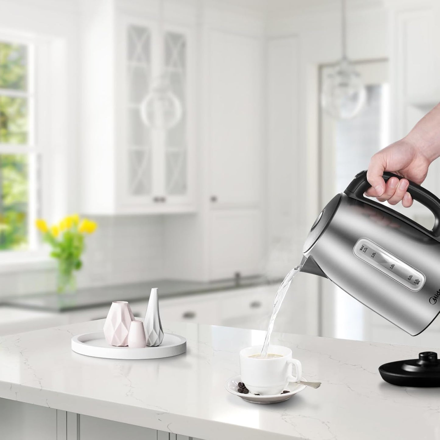 Wasserkocher mit Wasserstandsanzeige, Edelstahl 1.7 Liter
