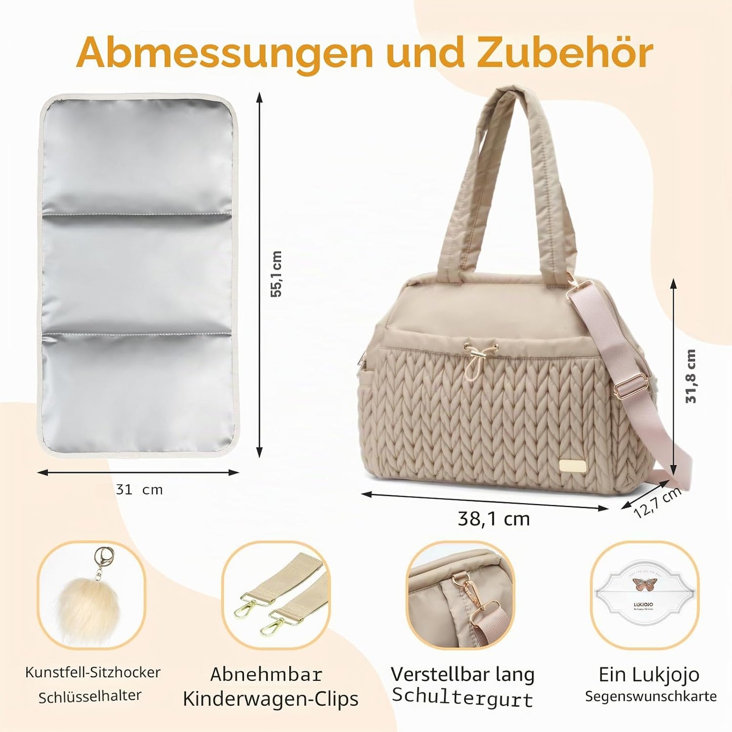Wickeltasche, Beige