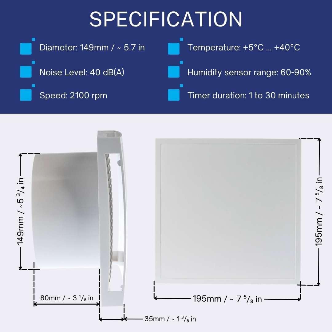 Bad-Lüfter mit Feuchtesensor, Ø 150mm Weiß