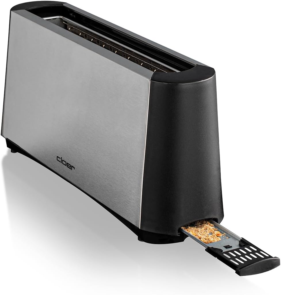 Langschlitztoaster für 2 Scheiben, Edelstahlgehäuse 2 Scheiben Langschlitz Single