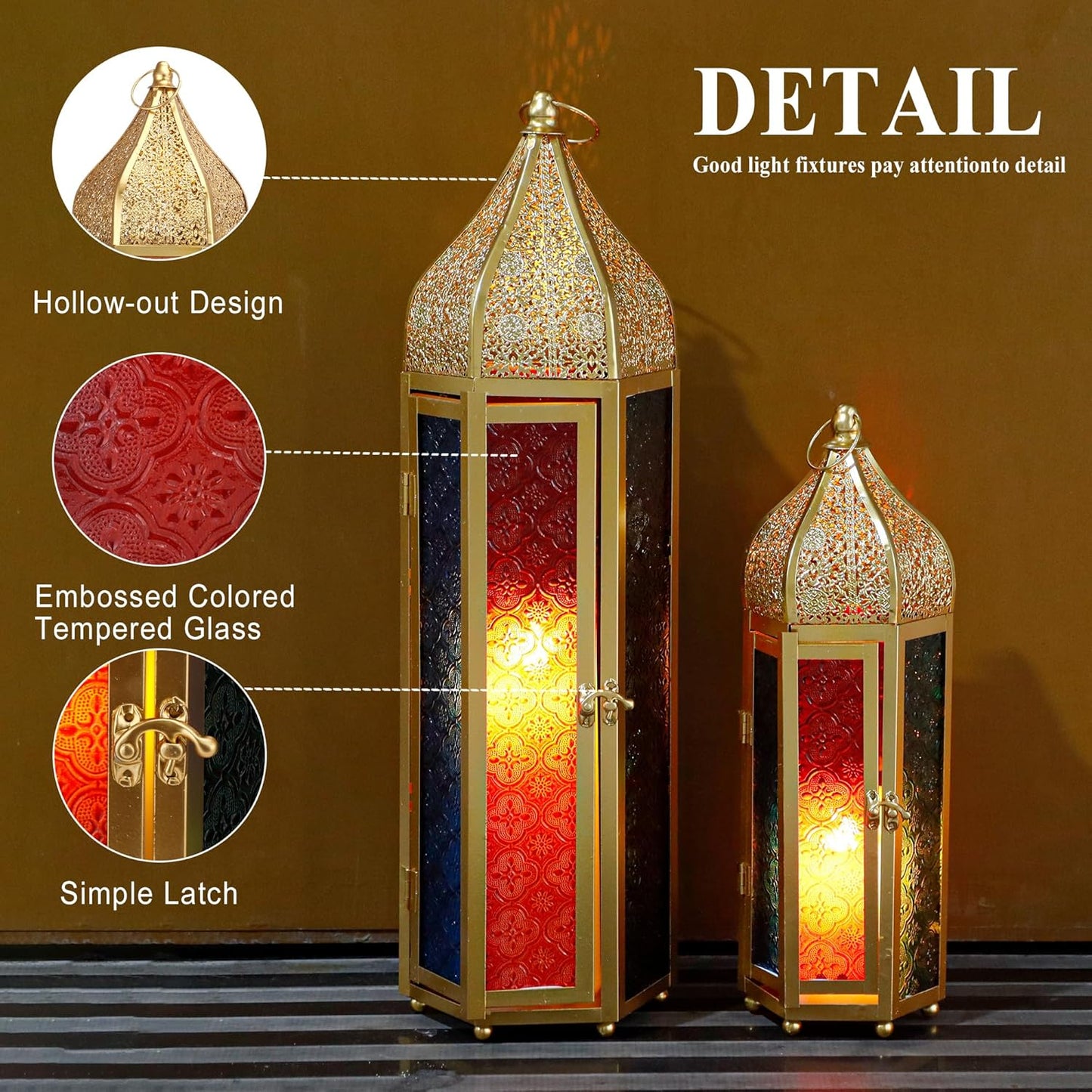 Dekorative Ramadan-Kerzenlaternen-Set (2 Stück), 16 x 14 x 57 cm