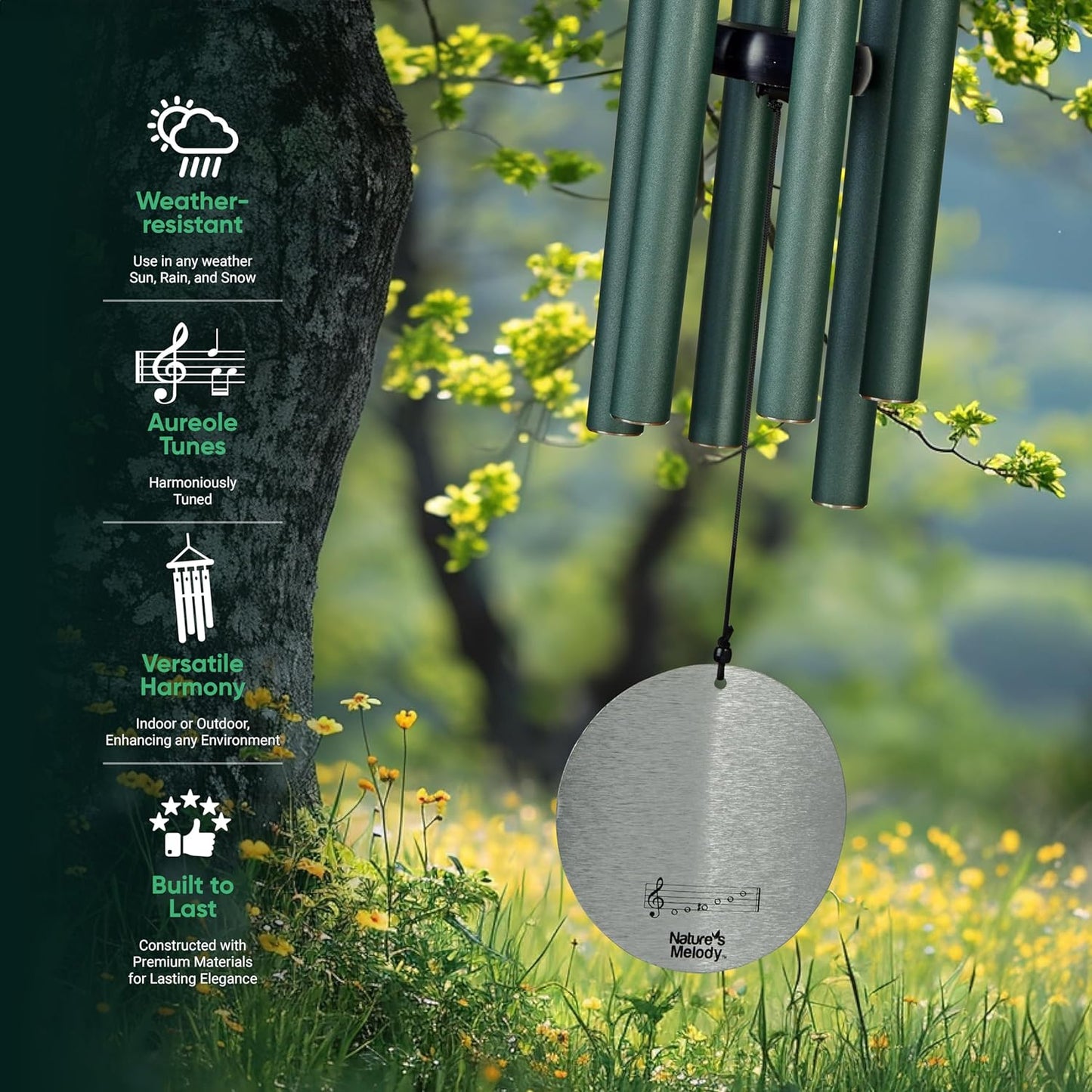Aureole Tunes Windspiel mit 6 Röhren, E-Pentatonik, 36" Waldgrün