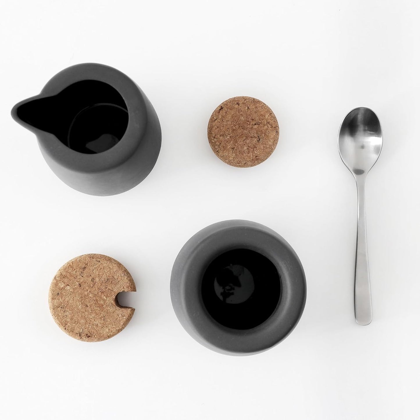 Kaffee- und Tee-Servierset mit Kännchen und Zuckerdose, Anthrazitgrau