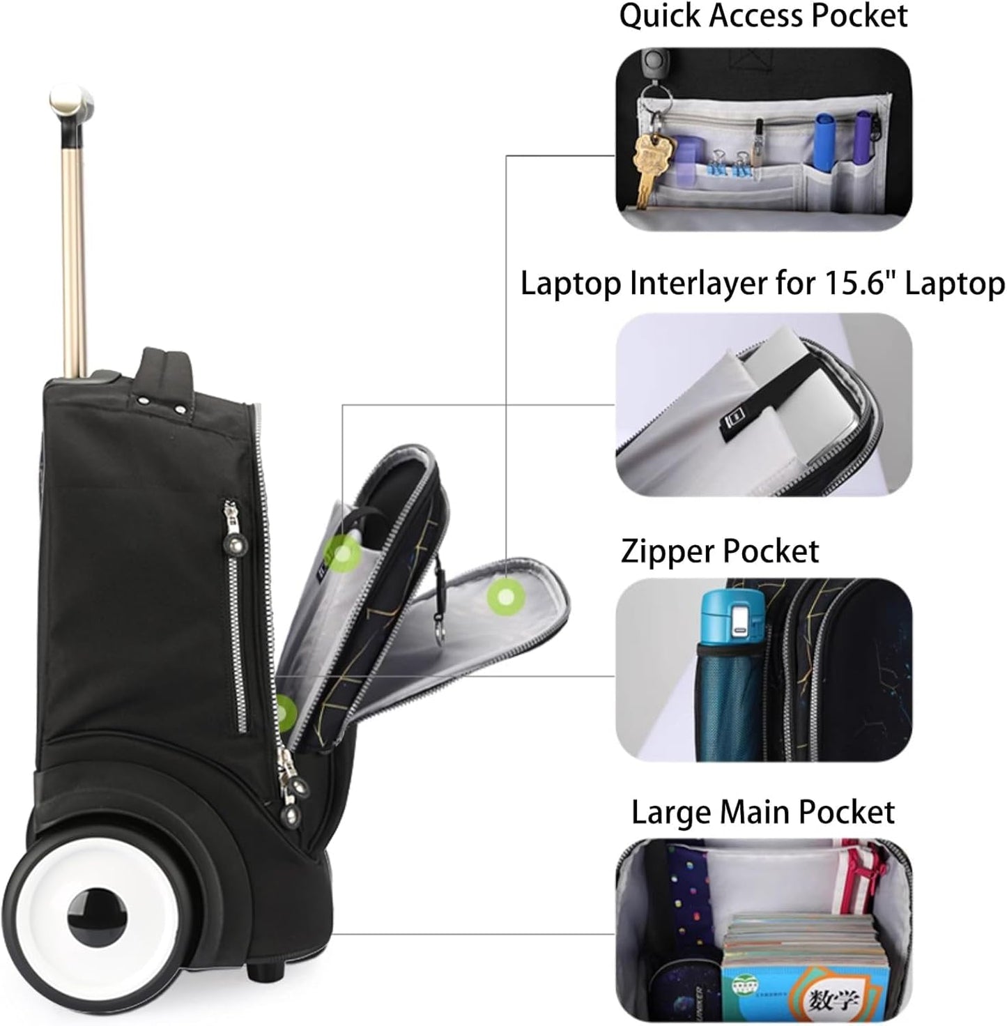 Laptoptasche mit Rollen für 15.6 Zoll Laptops, T5 - Fingerabdruck