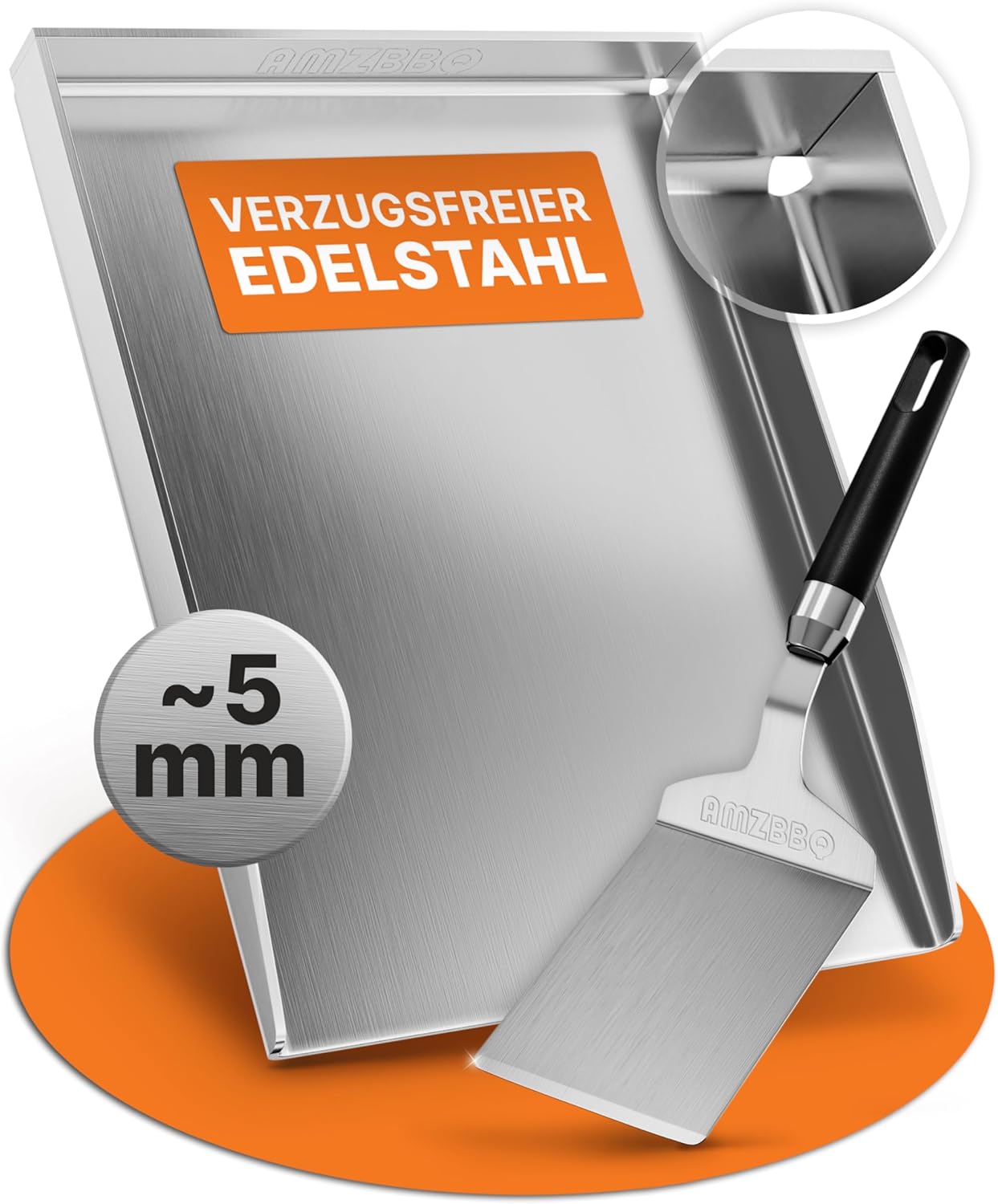 Plancha-Set mit Grillplatte und Grillspachtel, 40 x 30 cm - Universalgrösse Edelstahl