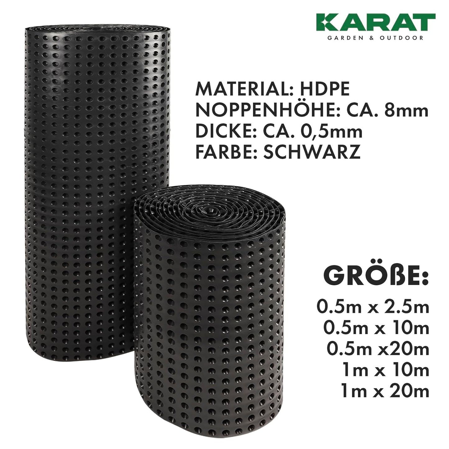 Premium Noppenfolie für Mauerschutz (20 m), 1 x 20 m Schwarz 1
