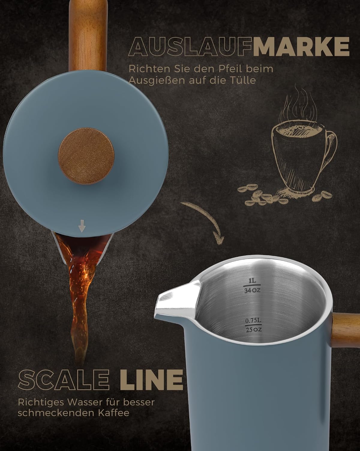 French Press Kaffeebereiter, Blau Glatte Oberfläche