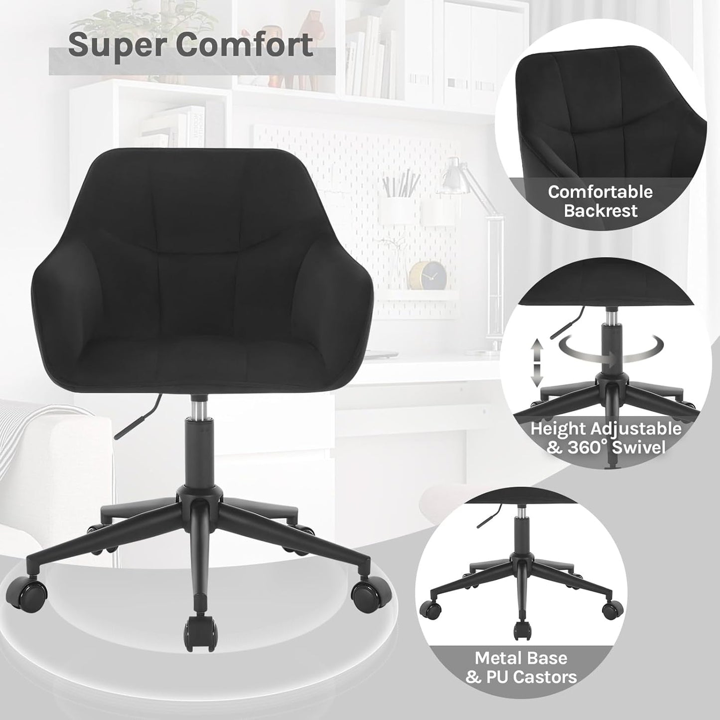 Ergonomischer Schreibtischstuhl bis 150 kg belastbar, Schwarz Samt