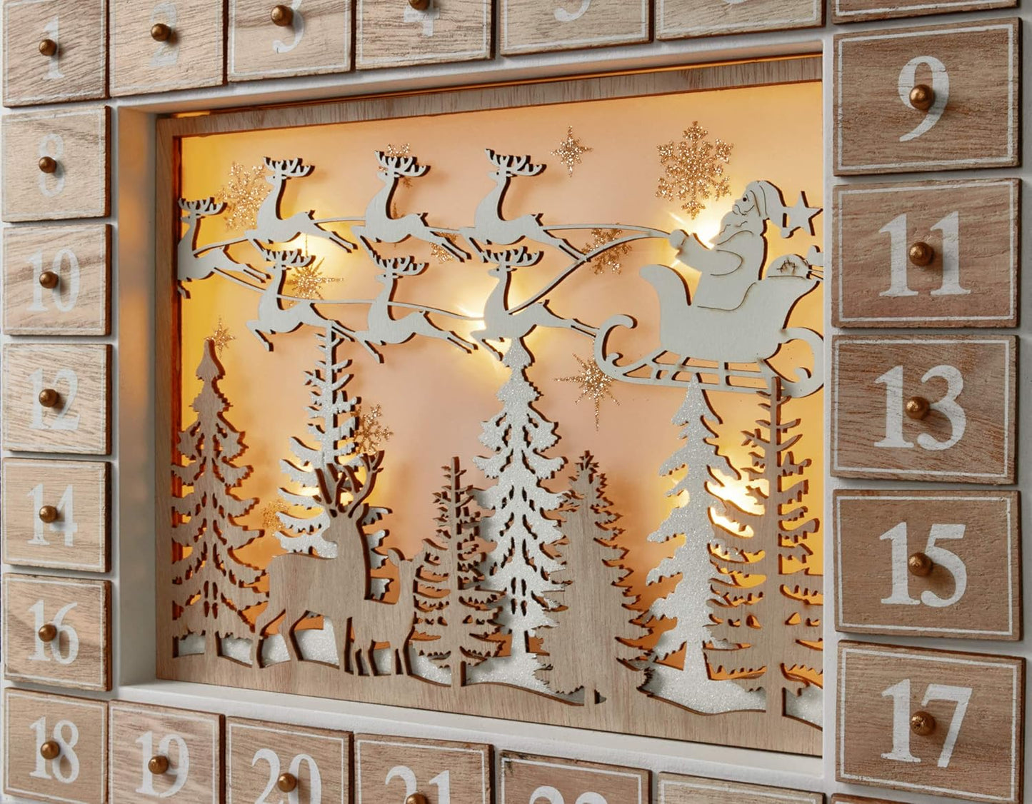 DIY-Adventskalender mit LED-Beleuchtung, Fliegender Weihnachtsmann mit LED Beleuchtung
