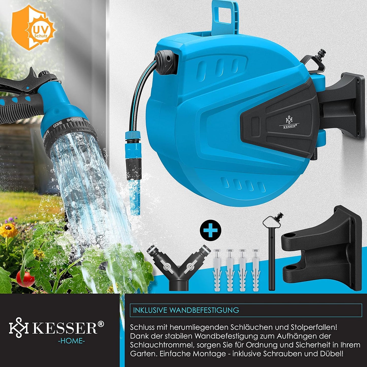 Automatik-Schlauchaufroller mit 30 m Schlauch, 30 Meter ; Blau