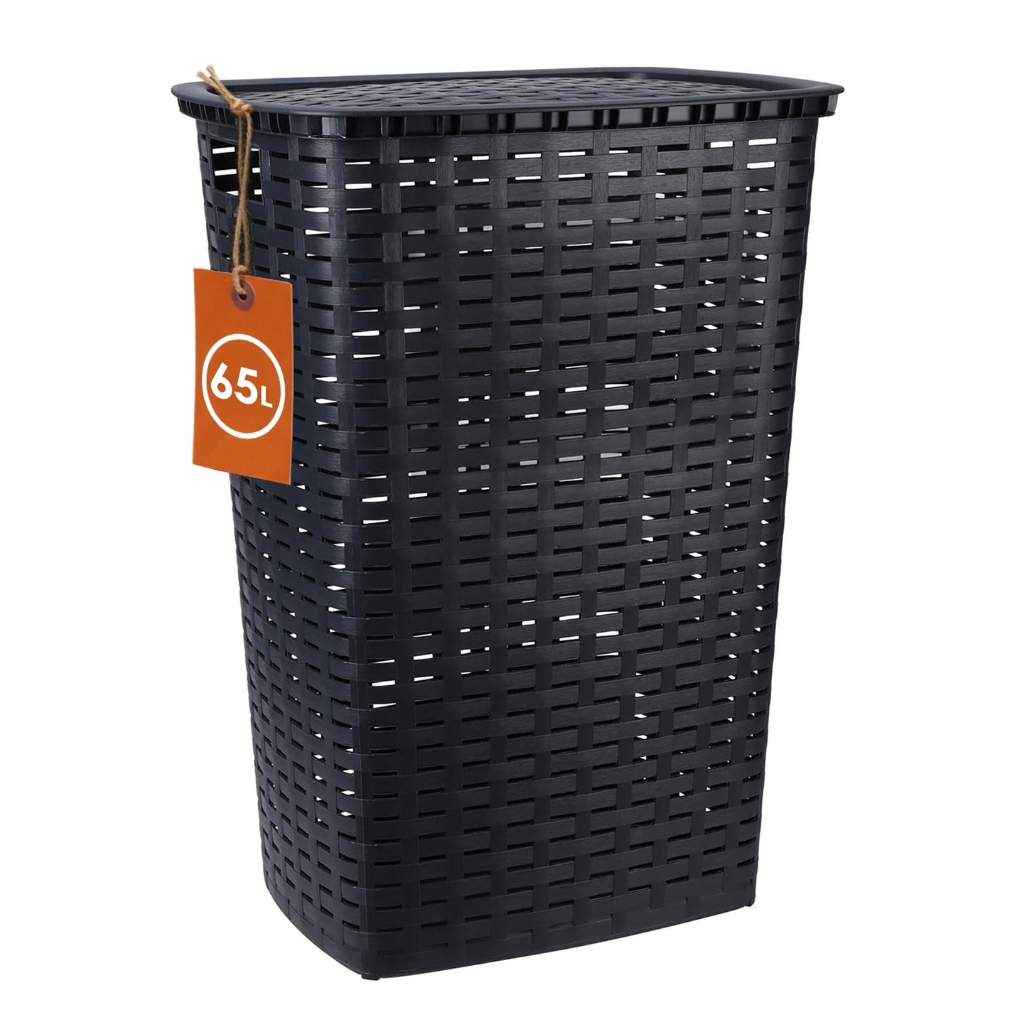 Wäschesammler in Rattan-Optik mit Deckel, Anthrazit