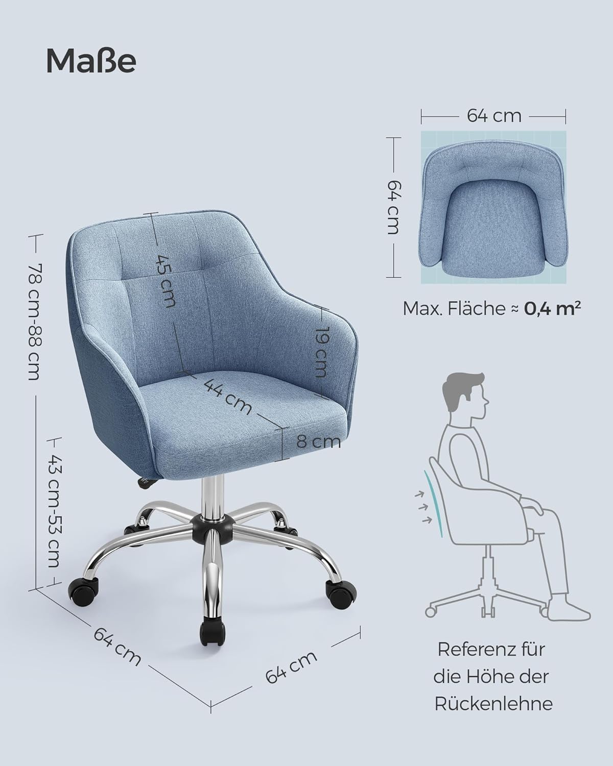 Ergonomischer Drehstuhl für Homeoffice, Baumwollmischung Blau