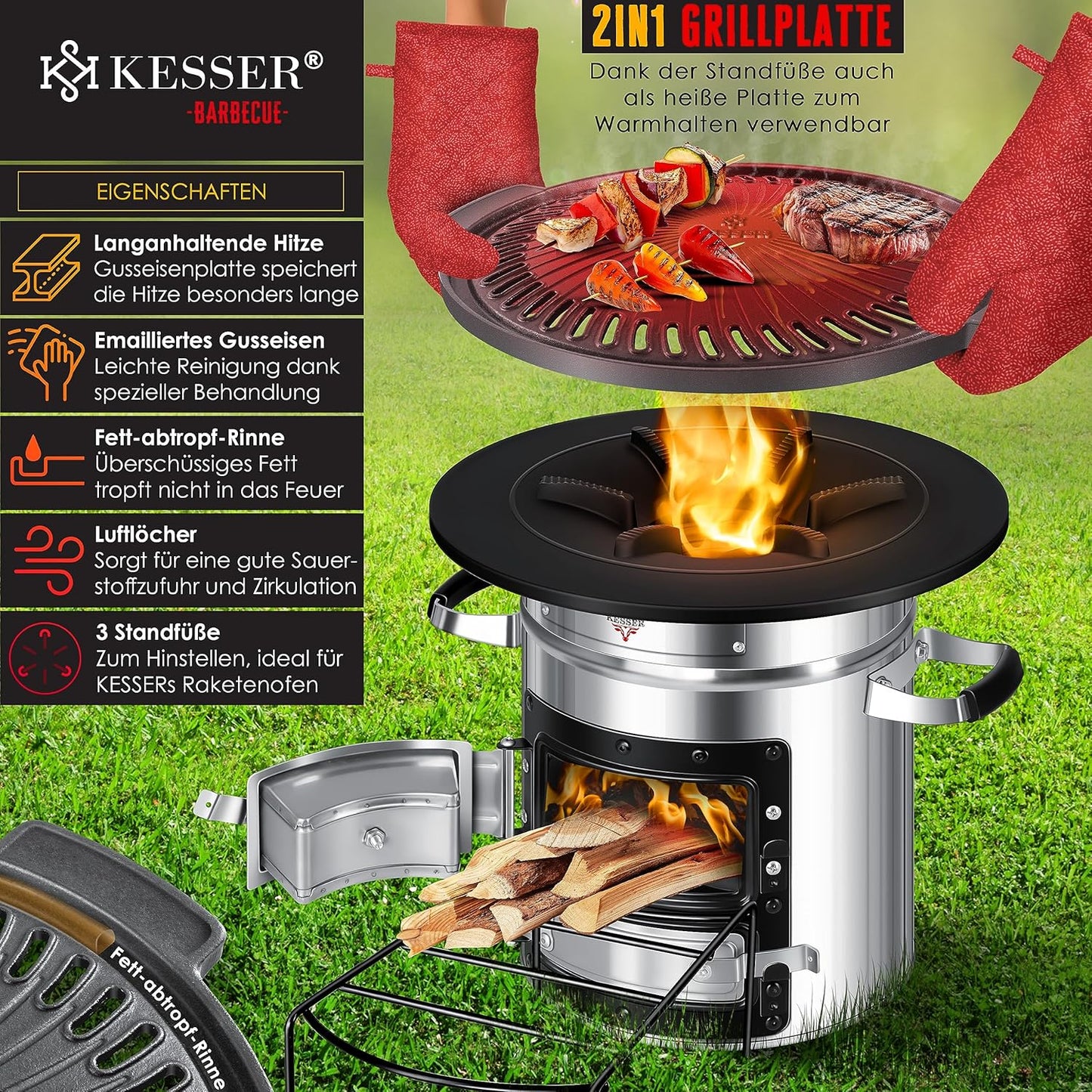 Grillplatte für Camping-Raketenofen, Zubehör Grillplatte