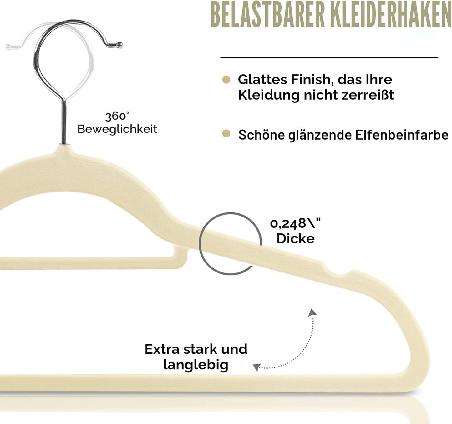 Antirutsch-Kleiderbügel, 50er-Pack Elfenbein