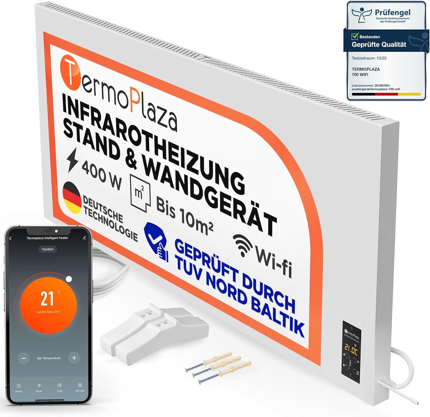 WiFi Infrarotheizung mit Thermostat, 400 W bis 10 m² Mit Wlan