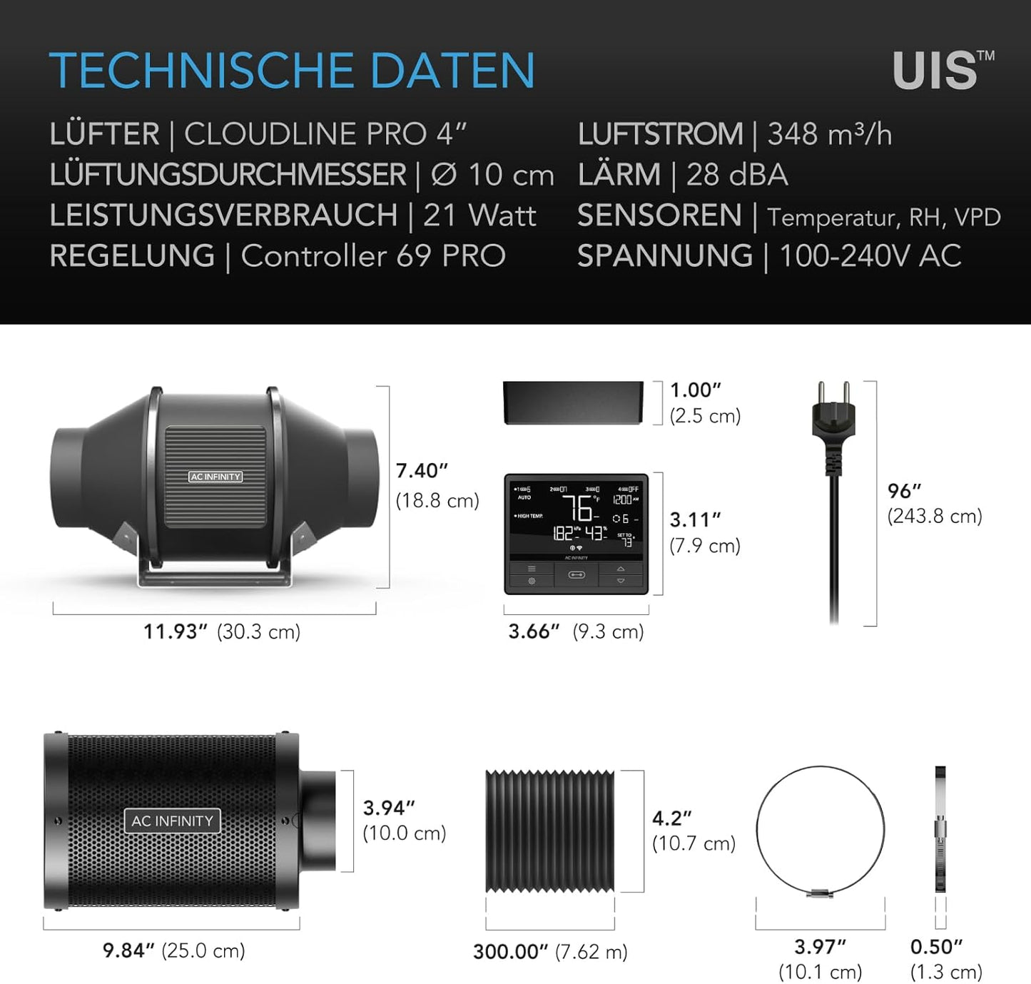 Air Filtration PRO Kit 100 mm mit WiFi-Steuerung, 4-Inch PRO