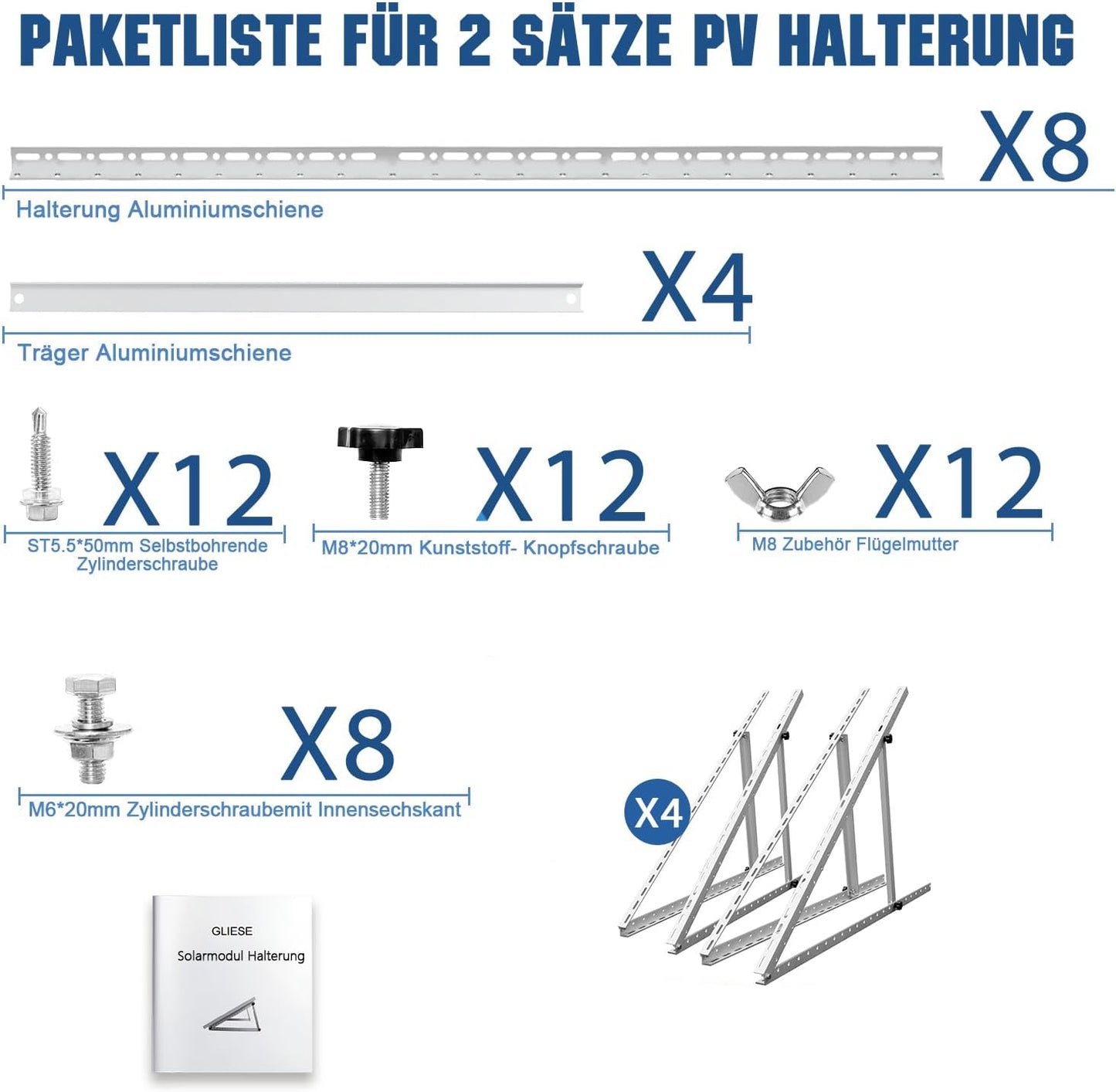 2 Paare Solarmodul-Halterung für Flachdach, (2 Paar ) 45 Zoll Solarmodul Halterung