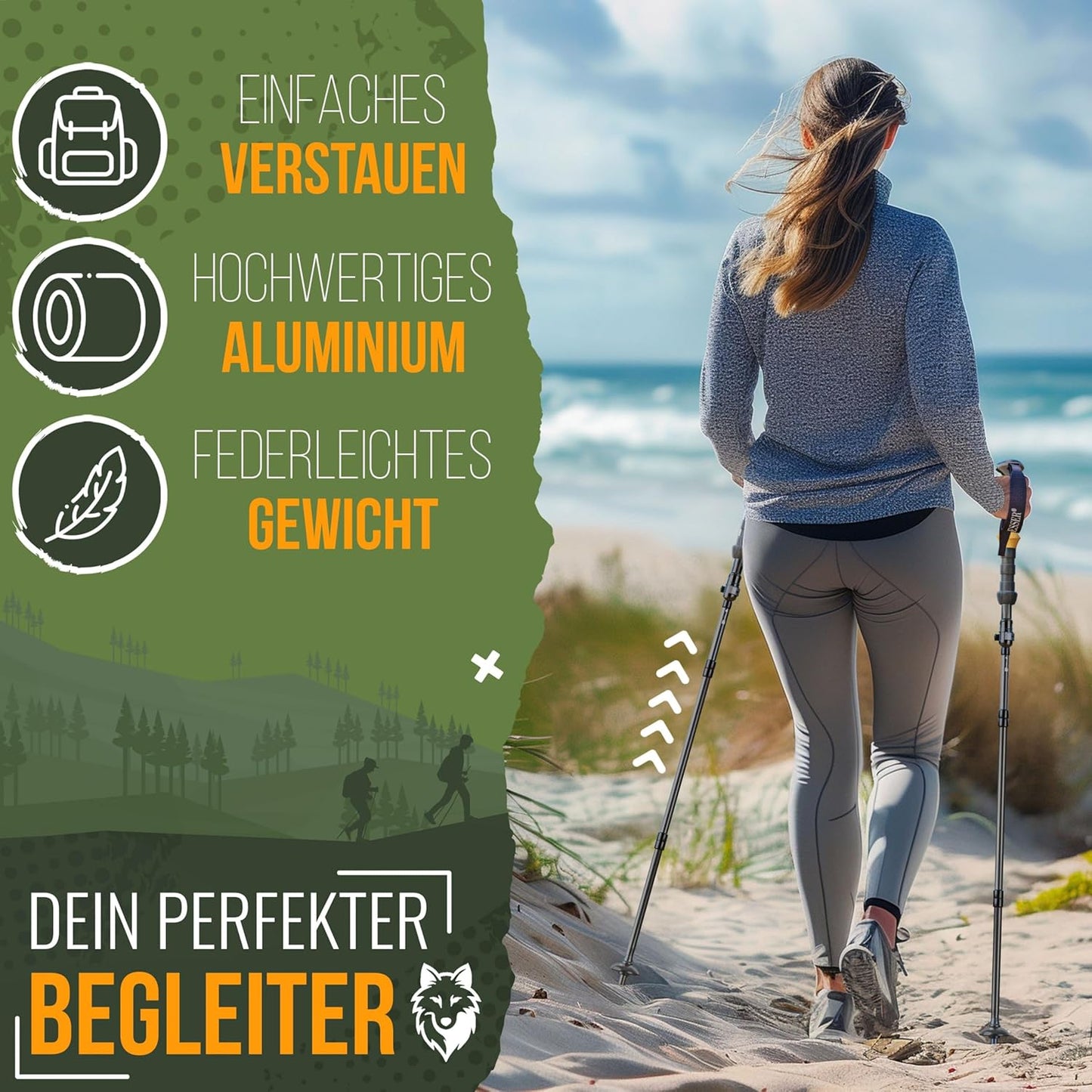 Faltbare und längenverstellbare Wanderstöcke, Faltbar - 115-135cm Schwarz
