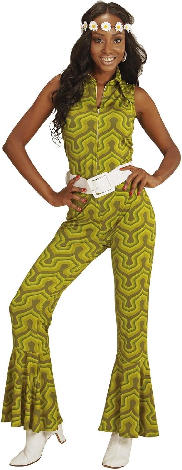 Retro 70er Jahre Jumpsuit mit Tapetenmuster, XS