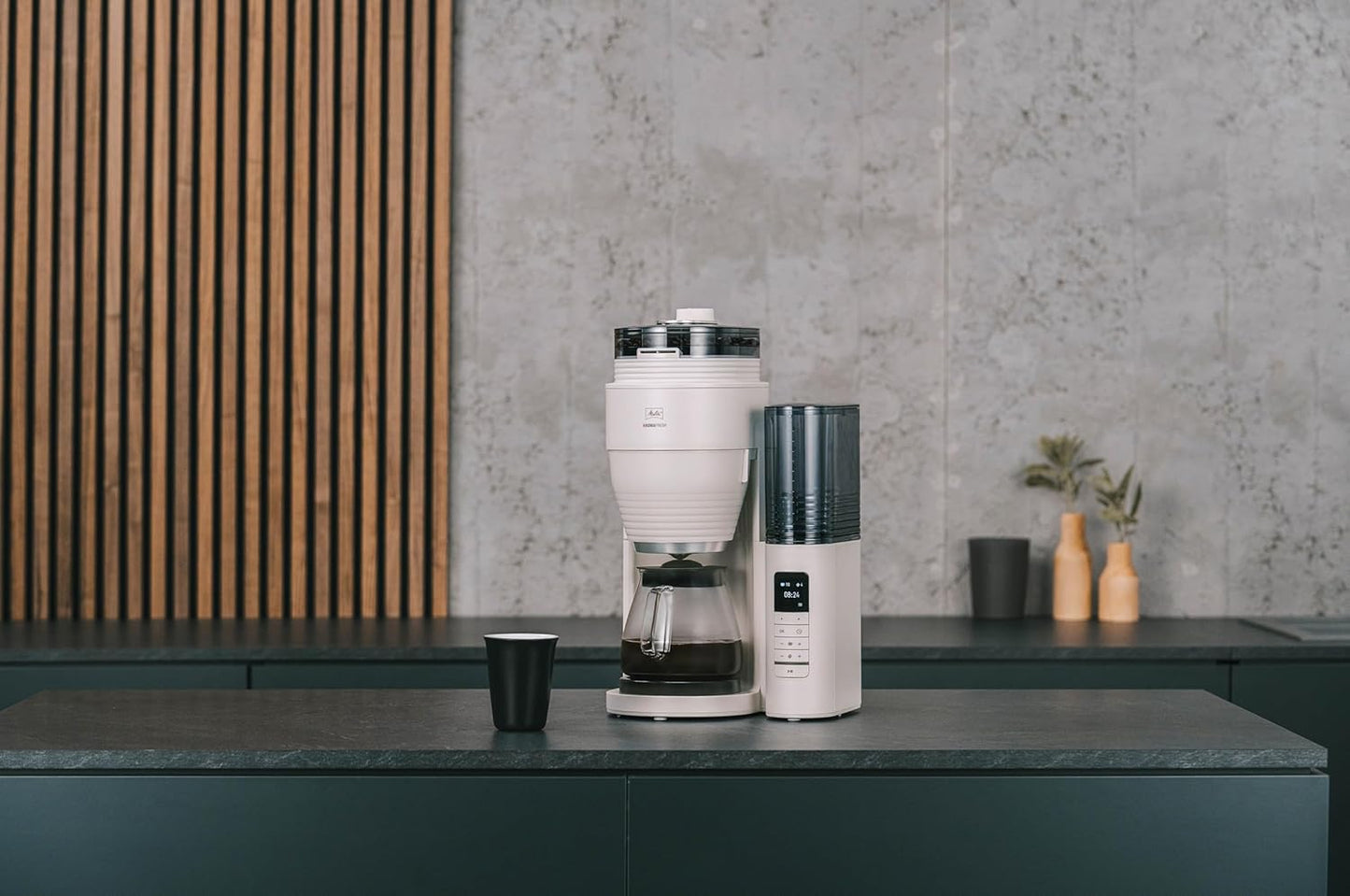 AromaFresh Pro X Filterkaffeemaschine mit Mahlwerk, Warm-grey Modern