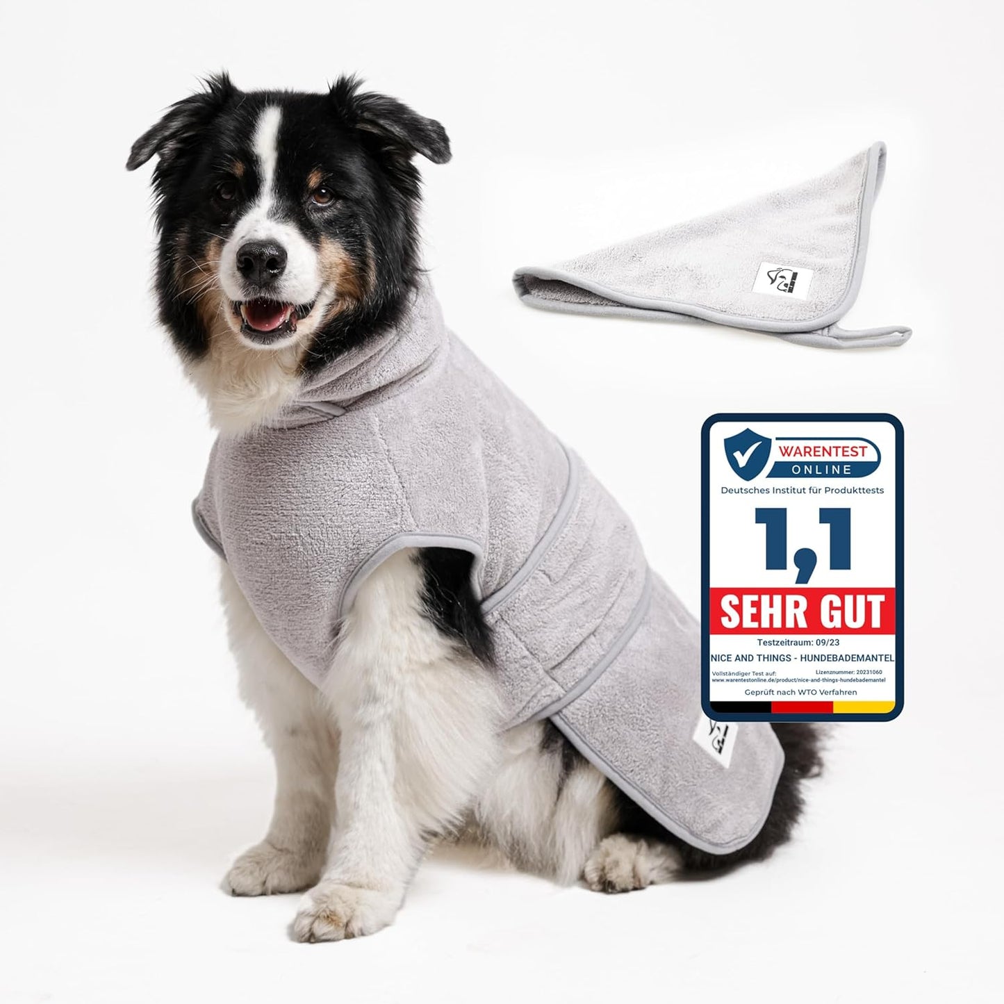 Schnelltrocknender Hundebademantel, M Grau